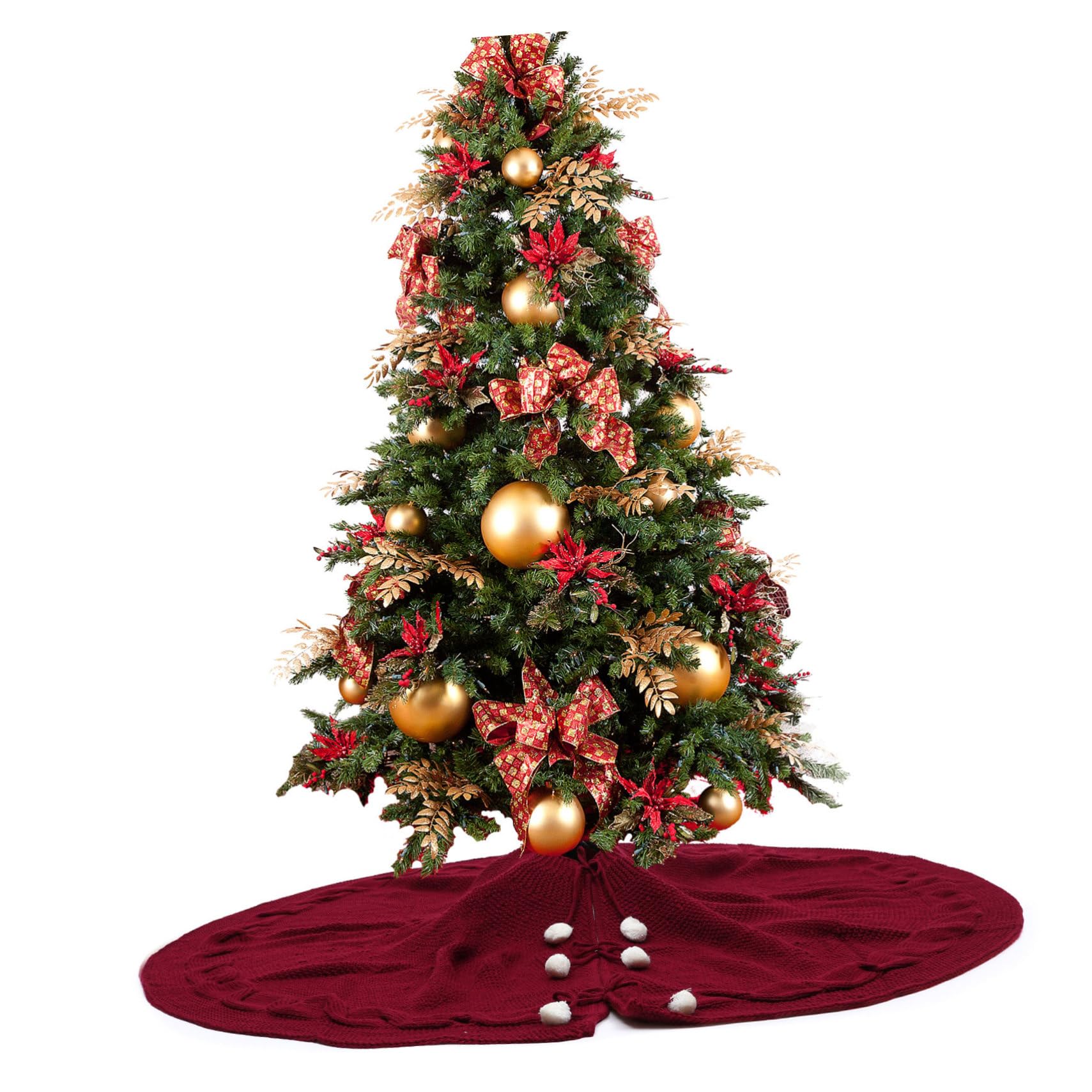 Weihnachtsbaumrock Imitation Gestrickte Wolle 120cm Durchmesser Weinrot Weihnachtsbaumschürze Für Festliche Baumdekoration Und Wohnraum