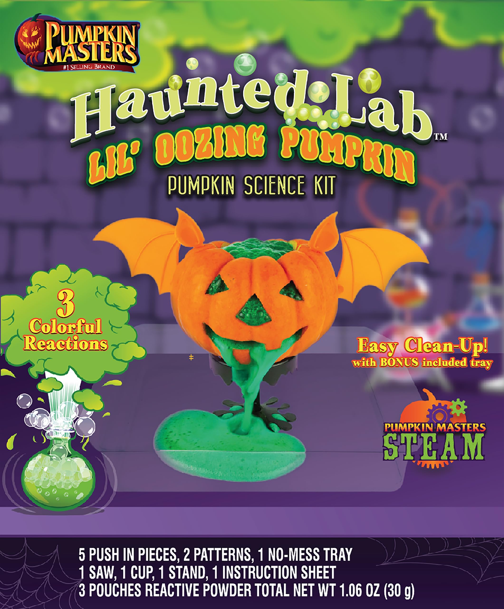 Pumpkin Masters Haunted Lab Lil' Oozing Mini Pumpkin Science Kit, 3 pacchetti Oozing inclusi, con vassoio facile da pulire