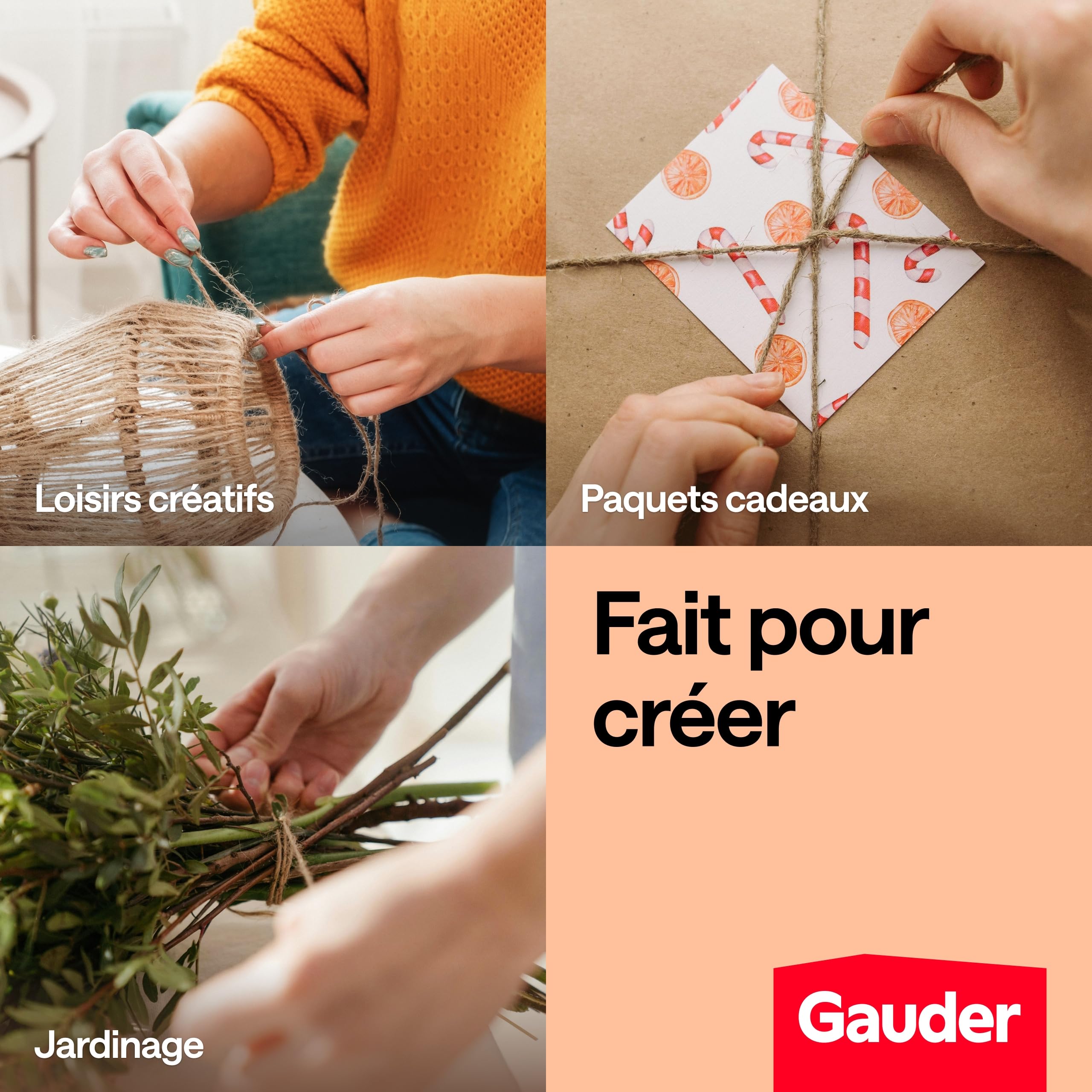 GAUDER Ficelle de Jute Naturelle (100 m x 2 mm) – Corde de Jardin & Lien pour Plantes – Fil de Jute pour macramé & DIY – Ficelle d'emballage – Décoration Naturelle