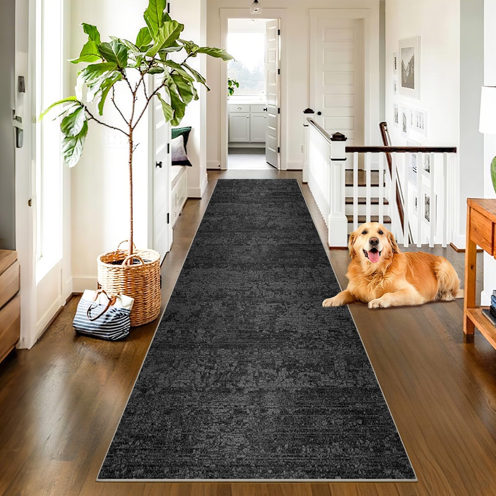 Tapis Couloir Long Antidérapant Lavable Tapis Cuisine Devant Evier 100 x 400 cm Tapis Entrée Intérieur Tapis Cuisine Absorbant Tapis de Passage pour Cuisine Entrée Chambre Salle de Buanderie Noir