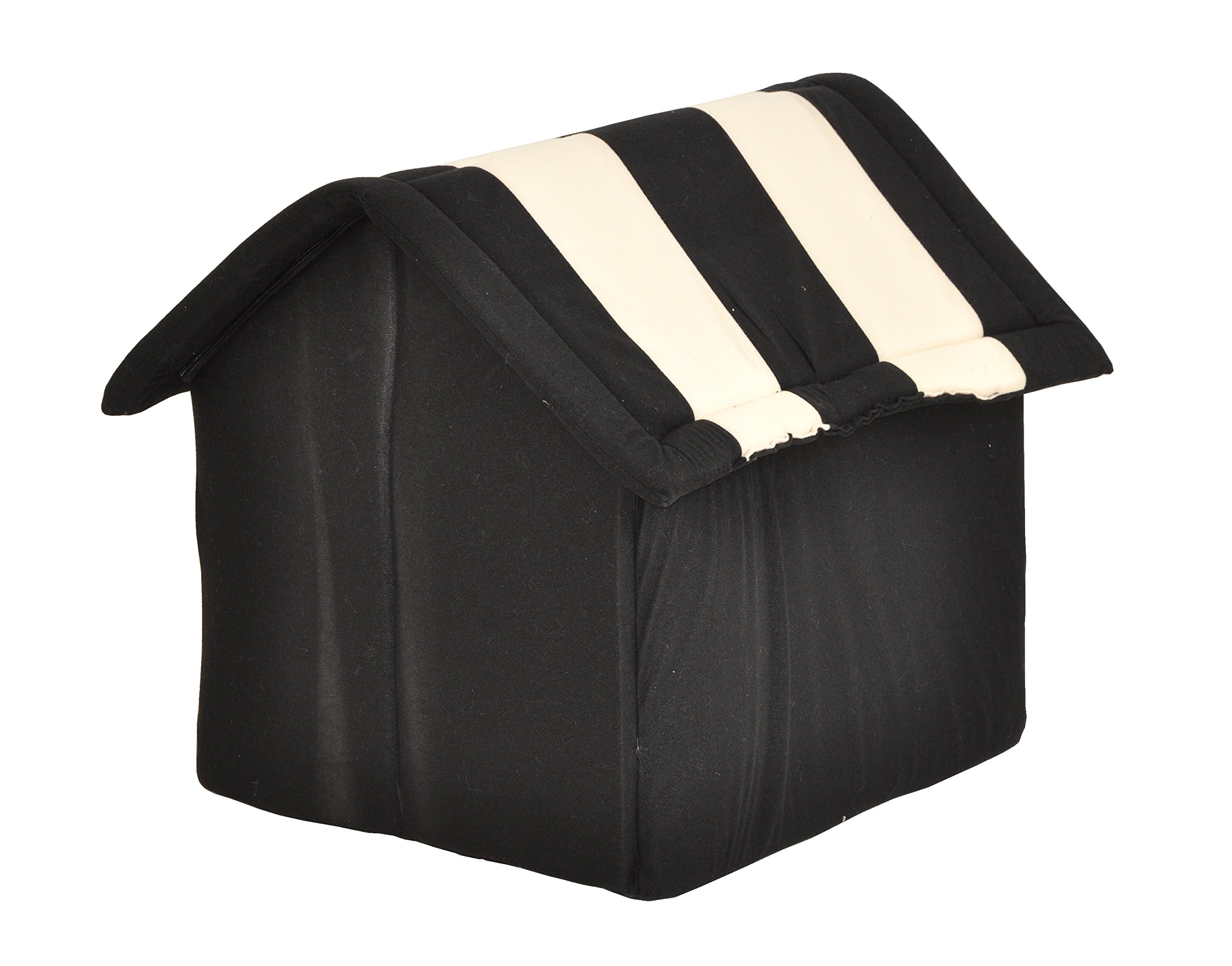 nanook Hundehöhle Katzenhöhle XL Hundebett Katzenbett Hundehaus faltbar flauschig kuschelig (Schwarz Beige, 60cm)