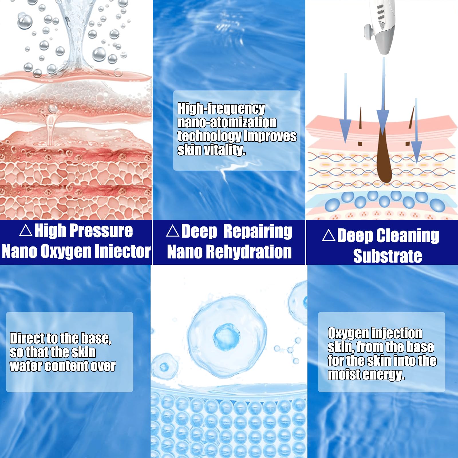 Máquina facial de oxígeno para el cuidado de la piel Spray de oxígeno para la cara Máquina hidratante antienvejecimiento Micro-Nano Mist Sprayer Spa Profesional de mano para mujeres 3