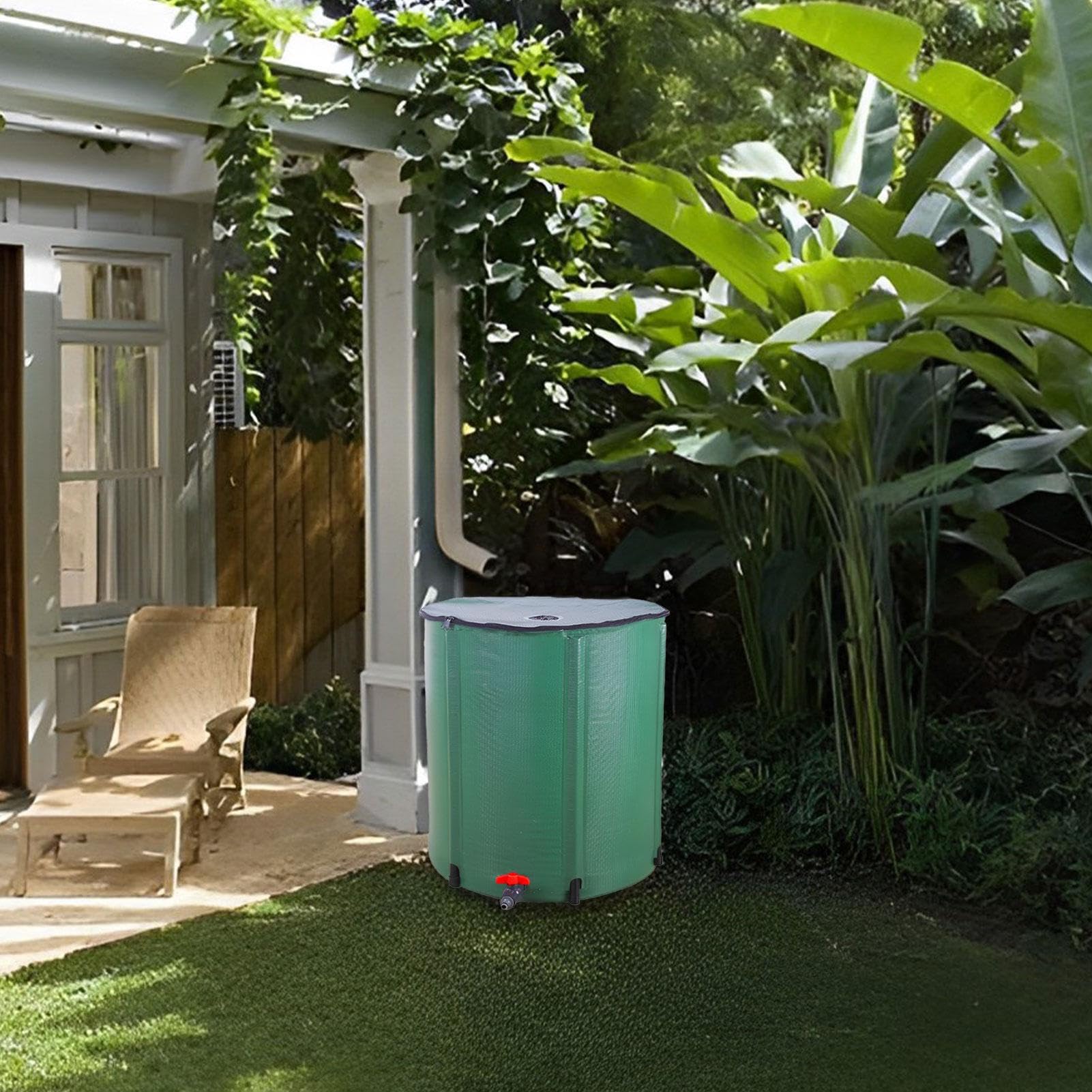 Colector de Agua de Lluvia – Depósito Plegable | Resistente a los Rayos UV | Plegable Barril de Agua con Filtro, Grifo y Kit de rebosadero | Recogida eficiente de Agua de Lluvia para Patio, Lavado de