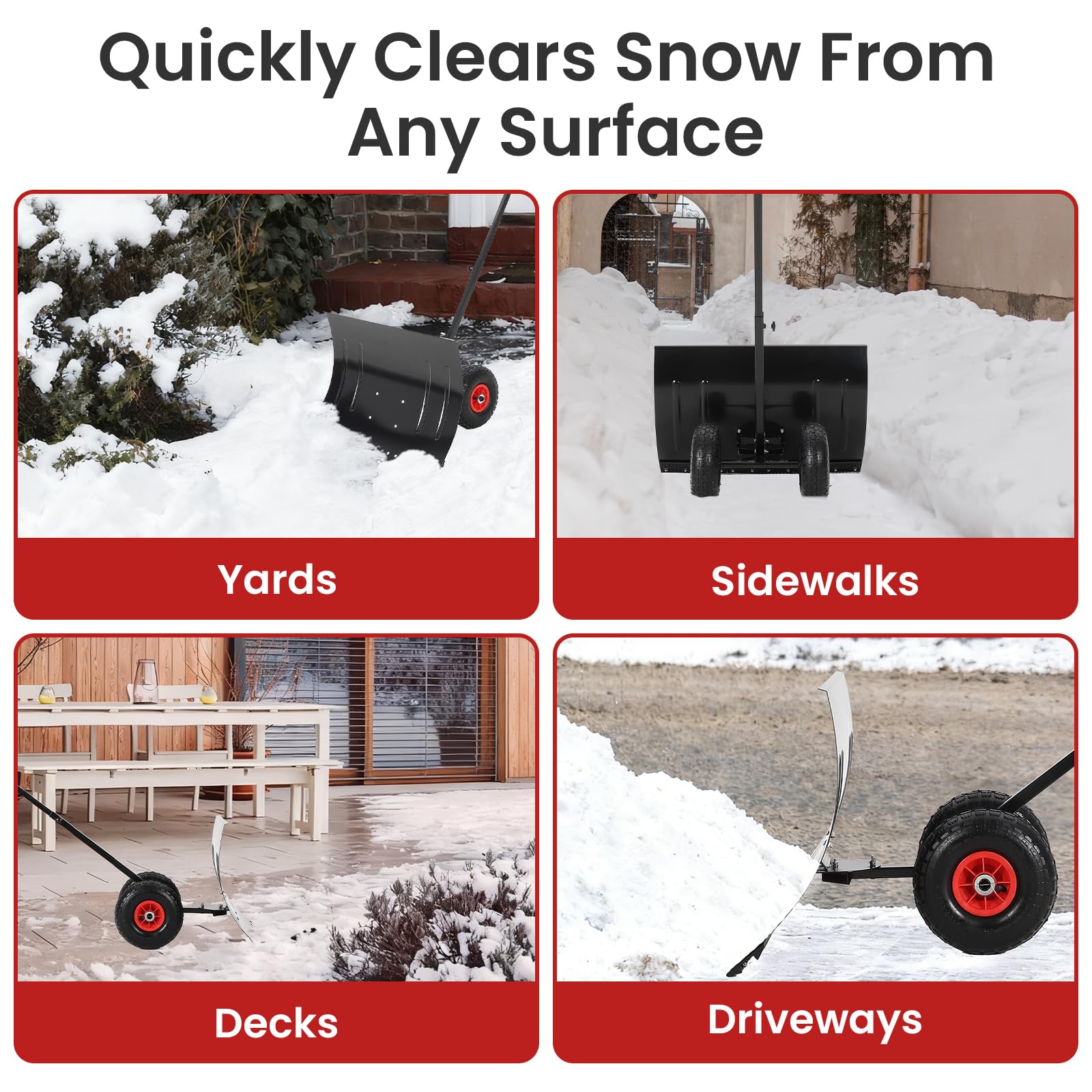 Garvee Pelle à Neige sur Roues Robuste 29" – Lame Acier Inclinée – Poignée Ergonomique Réglable 5 Niveaux – Déneigement Efficace pour Allée, Trottoir, Entrée – Outil Professionnel Hiver