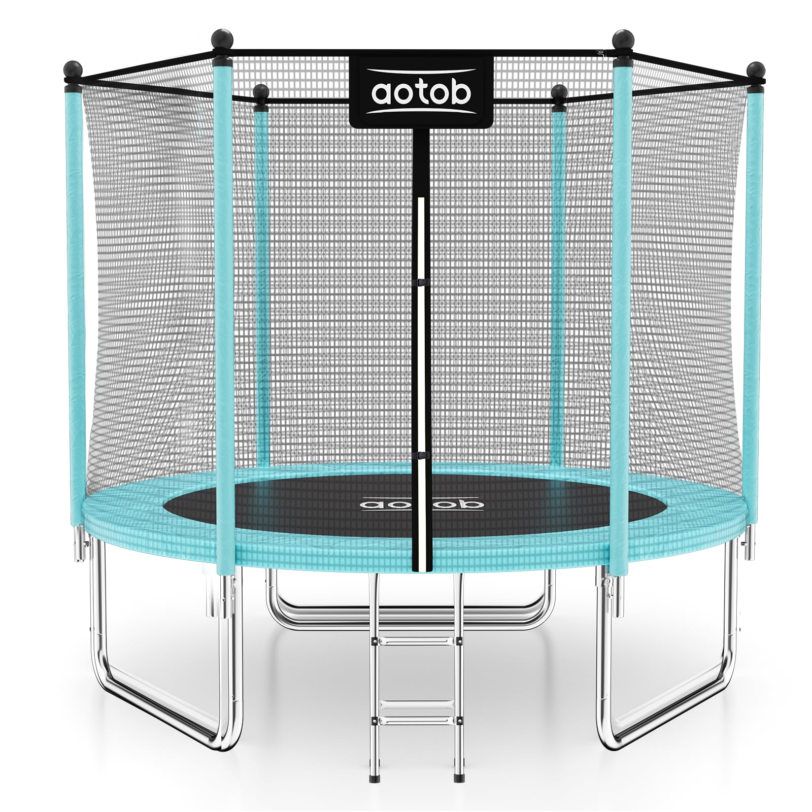 aotob 8ft trampoline with safety enclosure net?blue outdoor trampoline with ladder, heavy duty jumping mat and spring cover padding for kids