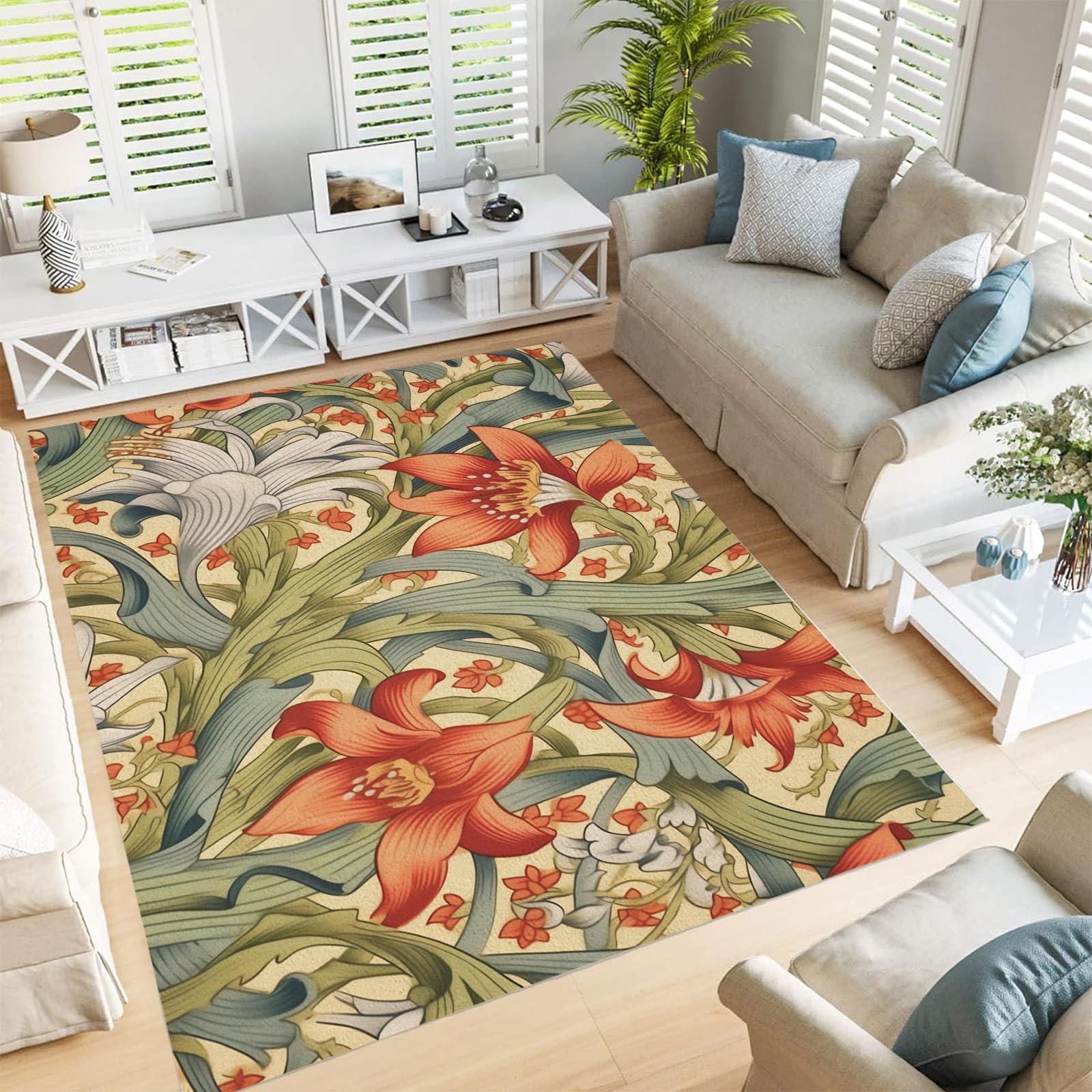 Tapis de salon antidérapant fini les glissades avec ce motif lys vert 160x230cm