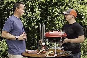 Cuisinart 14" Portable Charcoal Grill, Tabletop Outdoor Small Grill with Locking Lid and Dual Vents, Chrome Plated Travel Size BBQ Perfect for Camping, Tailgates, Cookouts, Red