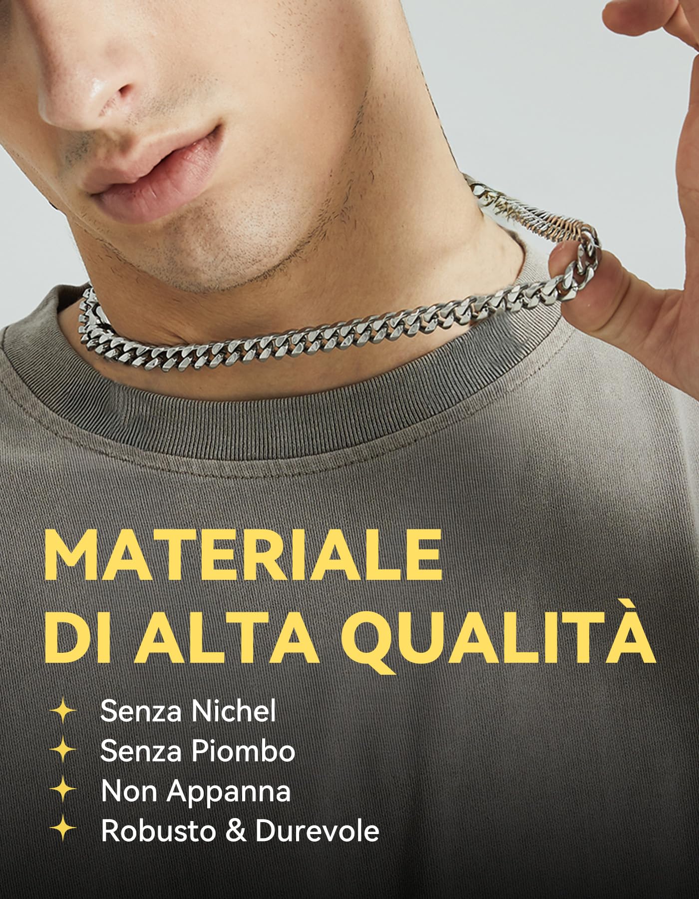 ChainsHouse Collana Uomo Acciaio Collana Argento Catena Cubana Collana Oro 18K Larghezza 3/6/9/12MM Catenina Uomo Hiphop Punk Rock Catena Spessa Chunky Catena a Maglia Regalo Ragazzo