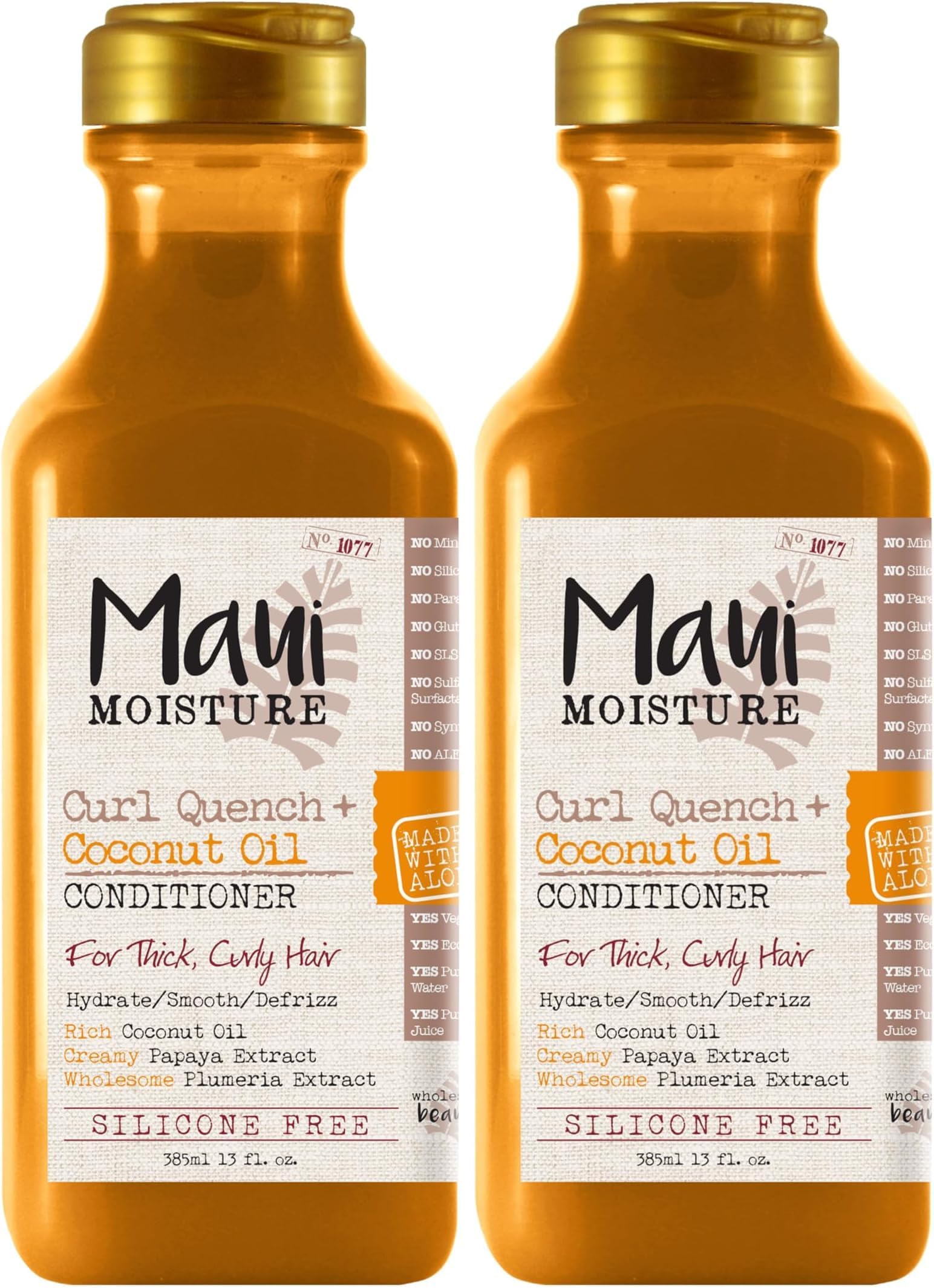 Curl Quench + Coconut Oil Curl-Defining Anti-Frizz Conditioner to Hydrate and Detangle Tight Curly Hair, Softening Conditioner, Vegan, Silicone & Paraben-Free, 13 fl oz (Pack of 2)