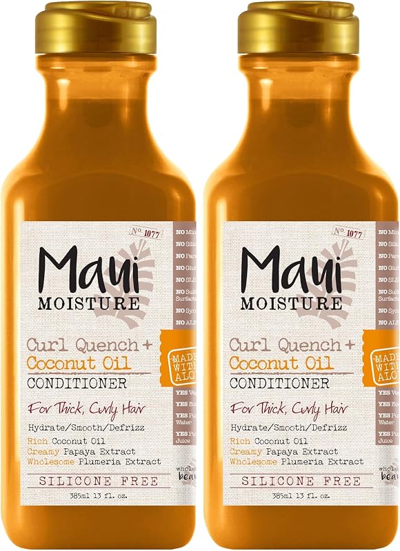 Maui Moisture Curl Quench + Coconut Oil Curl-Defining Anti-Frizz Conditioner to Hydrate and Detangle Tight Curly Hair, Softening Conditioner, Vegan, Silicone & Paraben-Free, 13 fl oz (Pack of 2)