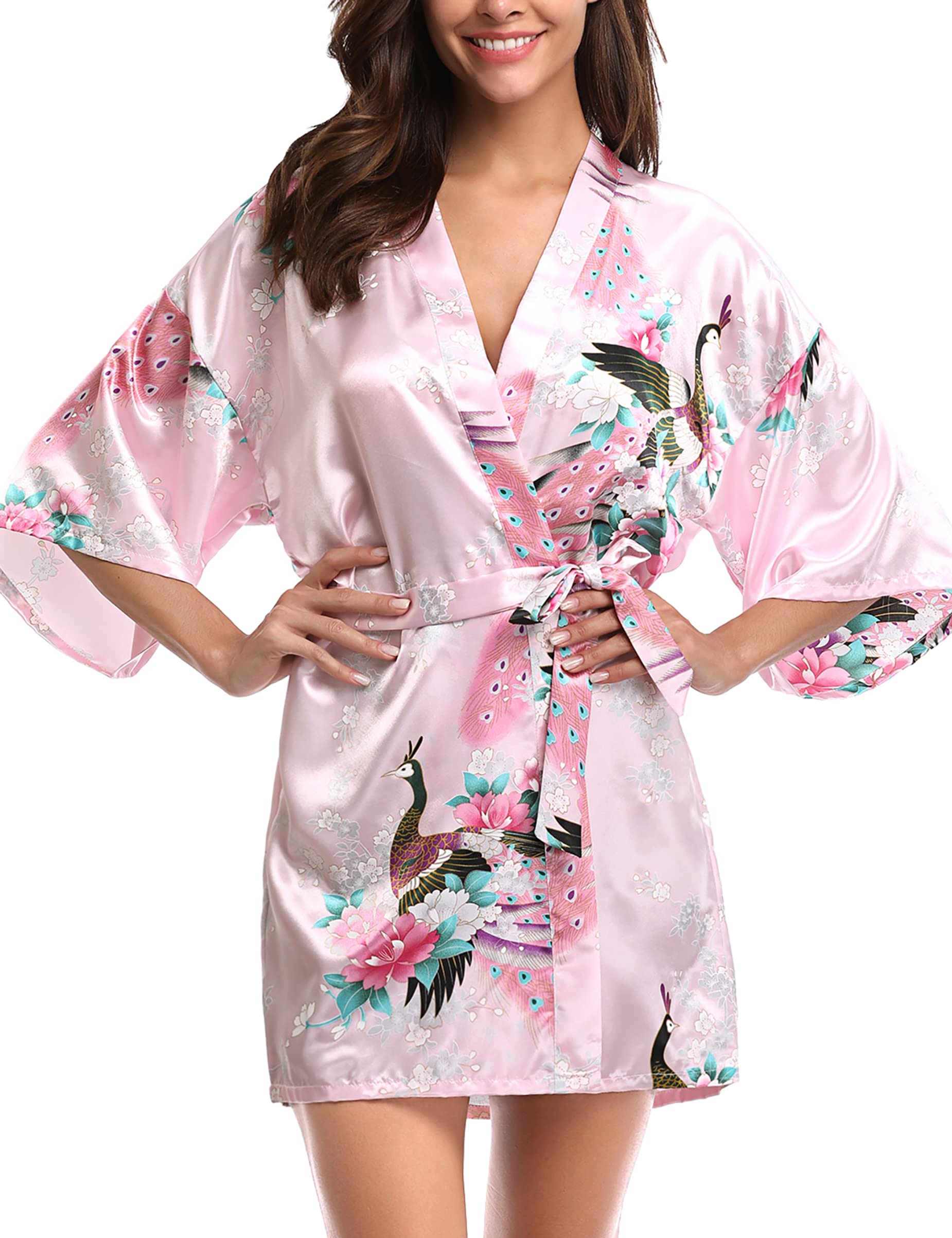Migcaput Kimono Bata para Satin Mujer Sexy Bata dama de Honor Verano Corto Bata Novia Albornoces para Mujer