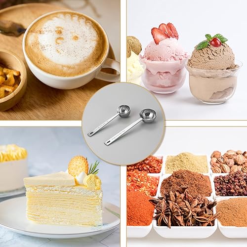 Miniatura 9 de Juego de 2 cucharas de café de alta calidad, cucharas de café de mango largo de acero inoxidable de metal, cucharas medidoras que contienen 1