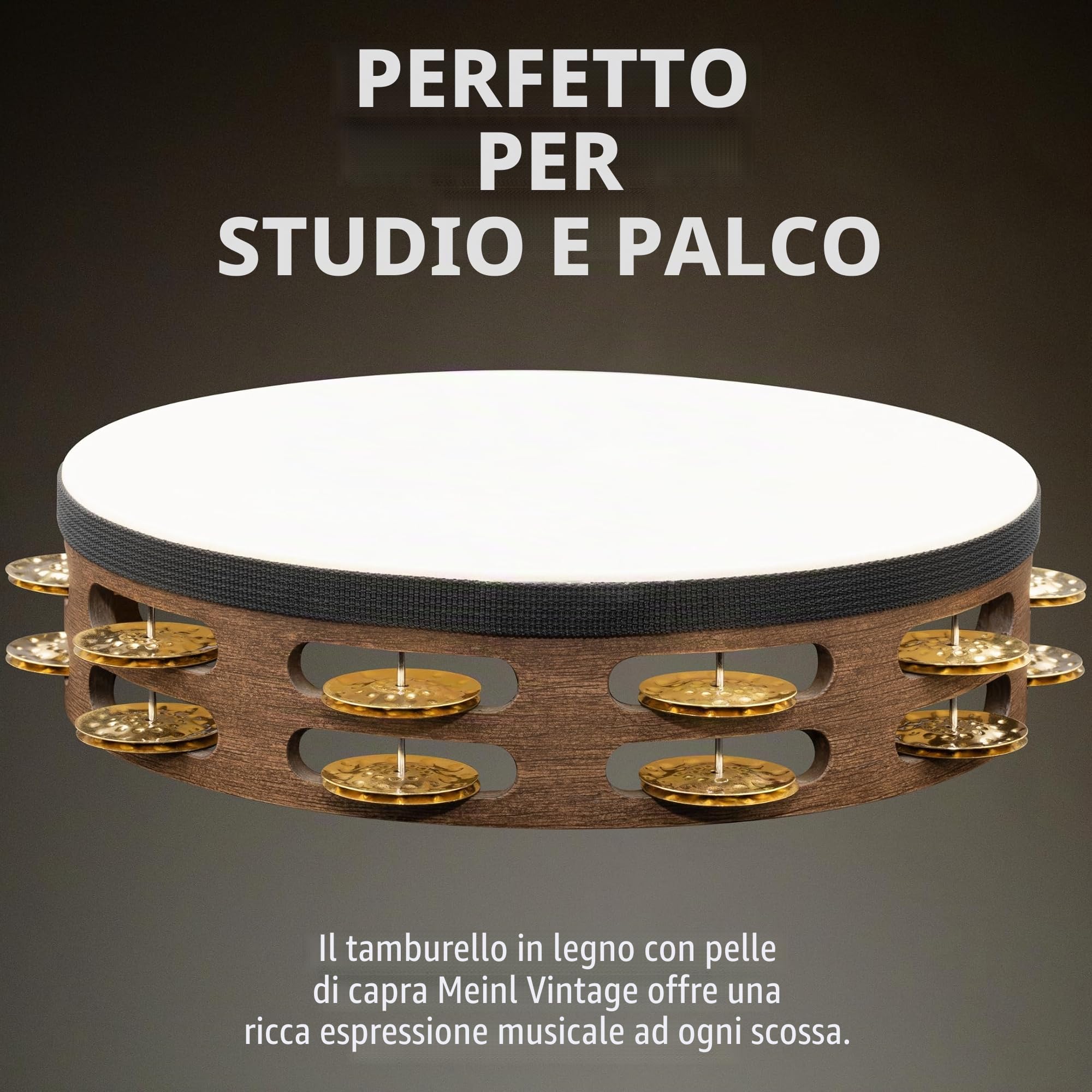 Meinl Percussion TAH2V-WB - Tamburello in legno con testa di pelle di capra e 2 file di sonagli in ottone nel telaio, diametro: 25,40 cm (10''), colore marrone noce