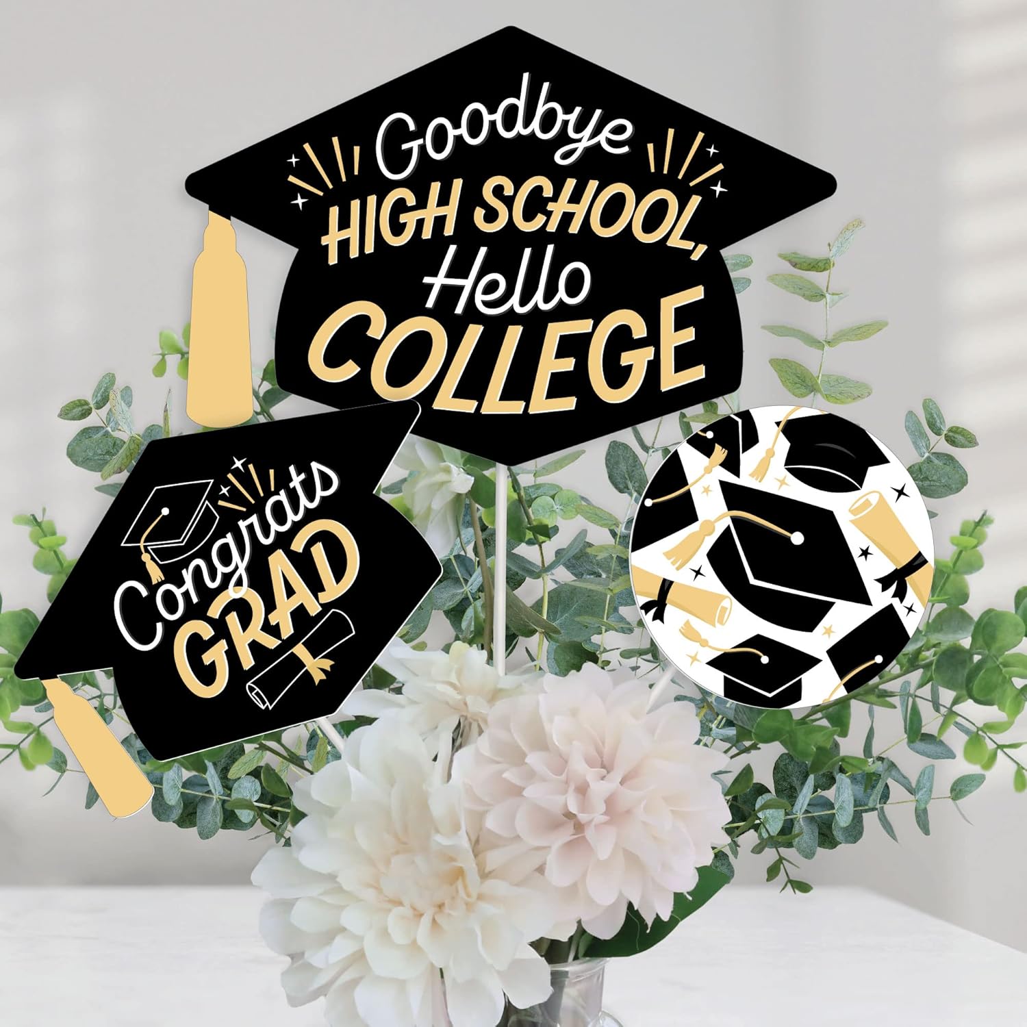 Big Dot of Happiness Hello College - Graduation Party Centerpiece Sticks - Table Toppers - Set of 15