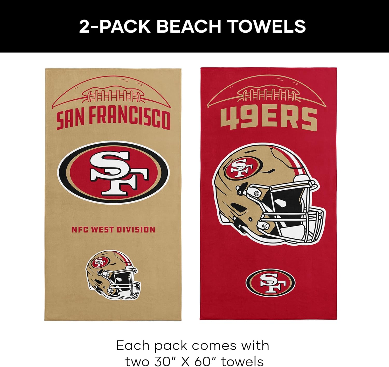 NORTHWEST San Francisco 49ers NFL Gamebreaker Beach Towel 2 Pack 30 x 60 Inches - Image 6