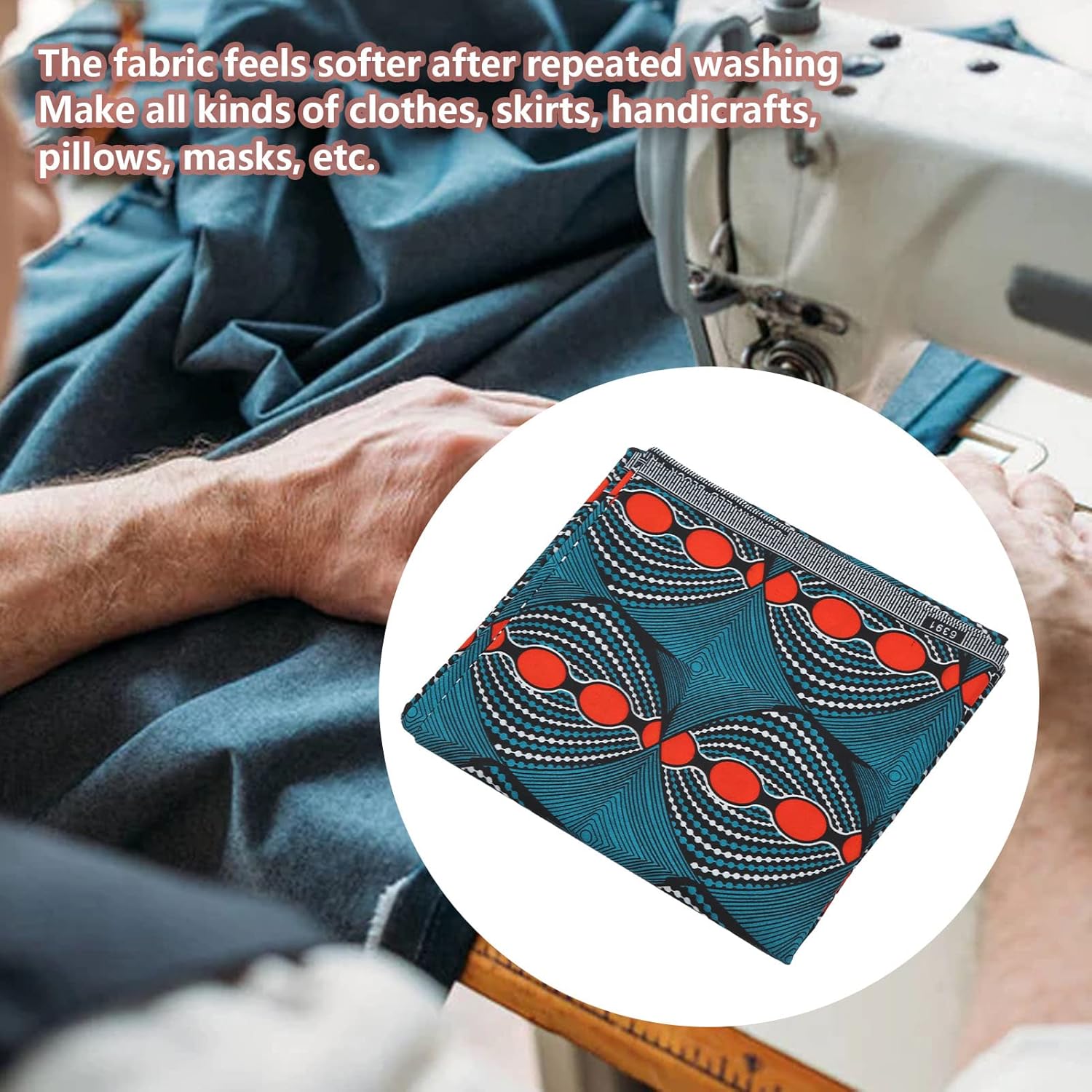 Mxzzand 6 Yards African Polyester Wax Prints Fabric, Various Geometric Colorful Patterns Polyester Farbic Tribal Print Fabric for Sewing DIY Dresses Party Dress(FP6391)
