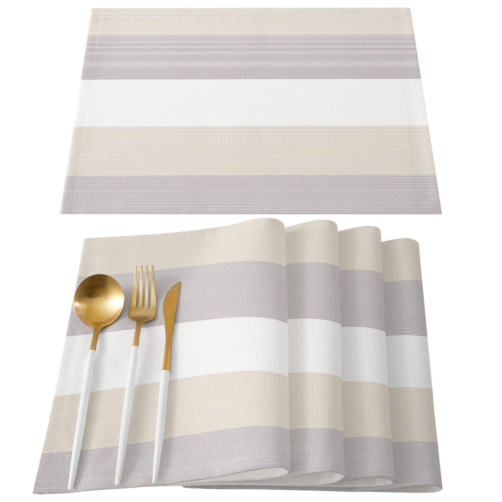 Infinidesign Geometric Placemats 4 Pieces Heat Stain Proof Place Mats for Dining Table Durable Cotton Linen Kitchen Table Mats Placemat Ethnic Stripes Modern Art