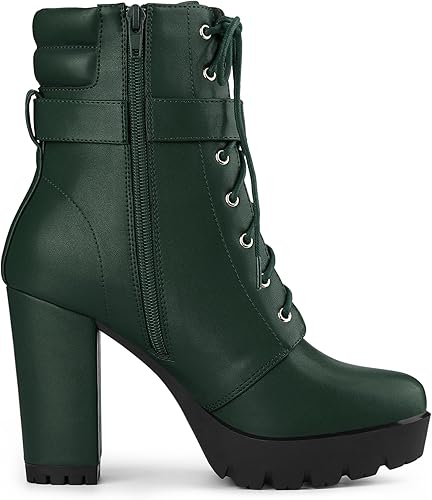 Miniatura 6 de Allegra K Botines de plataforma para mujer, con cordones, tacón de bloque, botas de combate