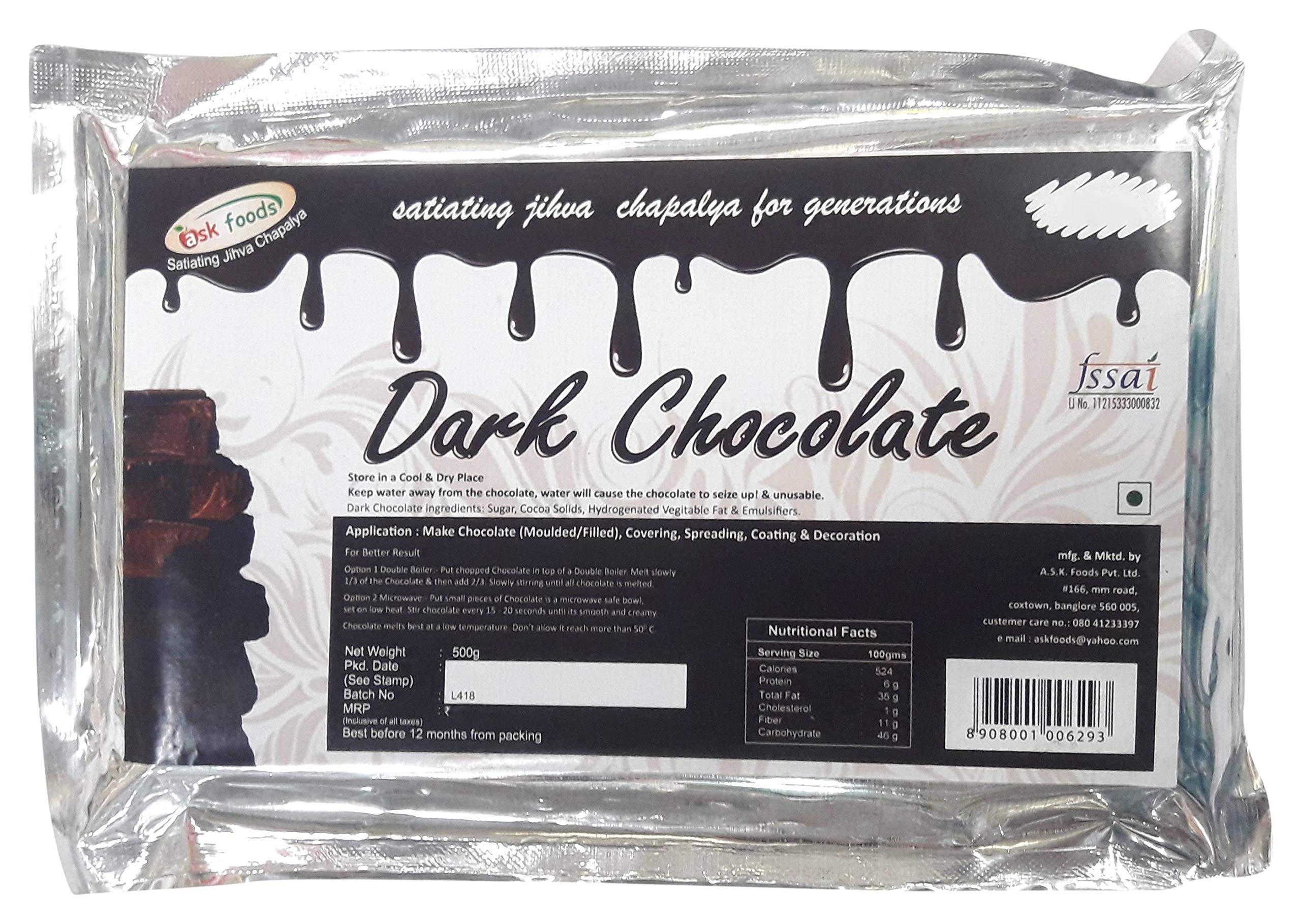 Ask Foods Compound Chocolate Bar - Dark, 500g (B07T29JLXH) Amazon Price History, Amazon Price Tracker