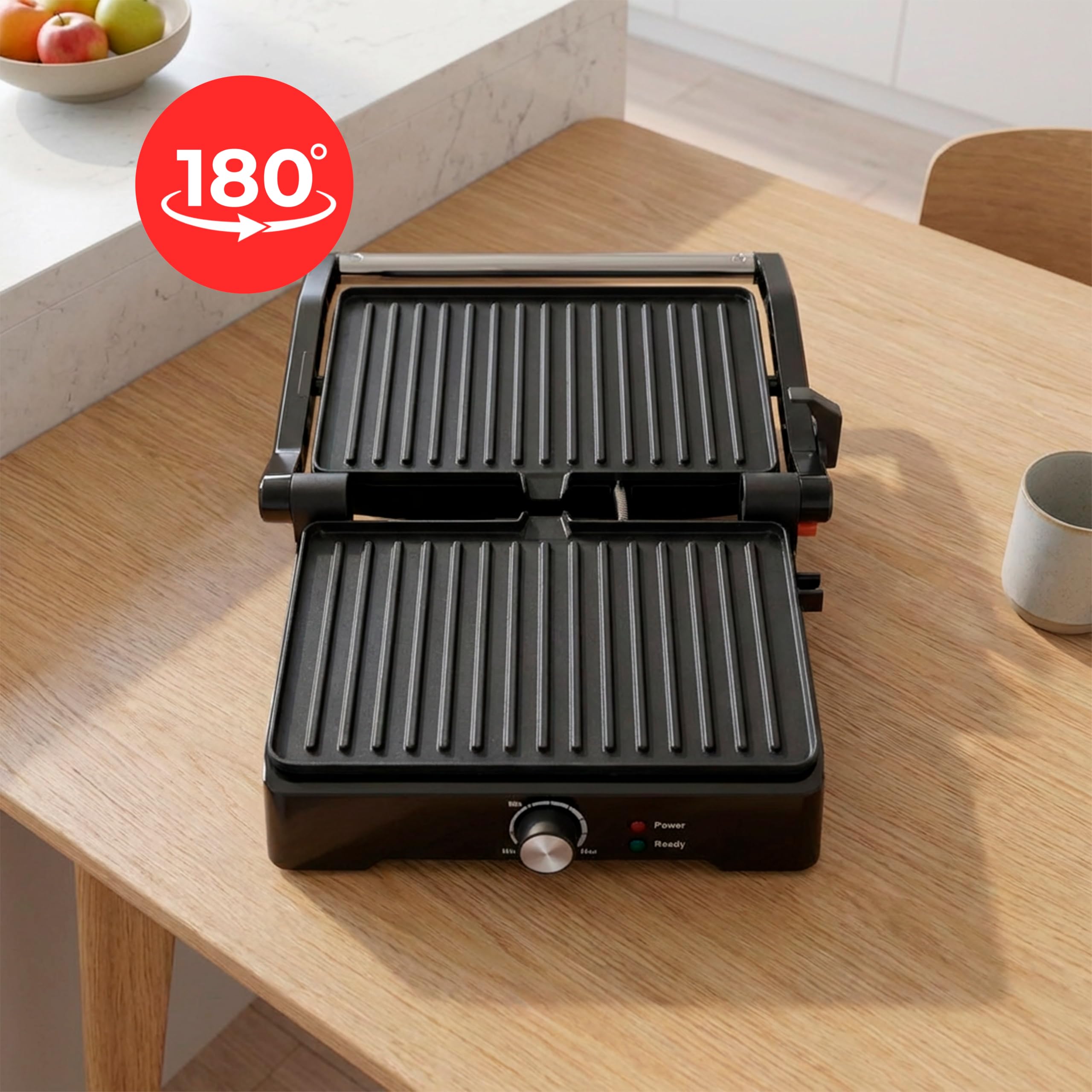 Fagor RoastGrill Grill multifunzione, superficie di cottura XL (27,5 x 17,3 cm), apertura 180°, manico freddo