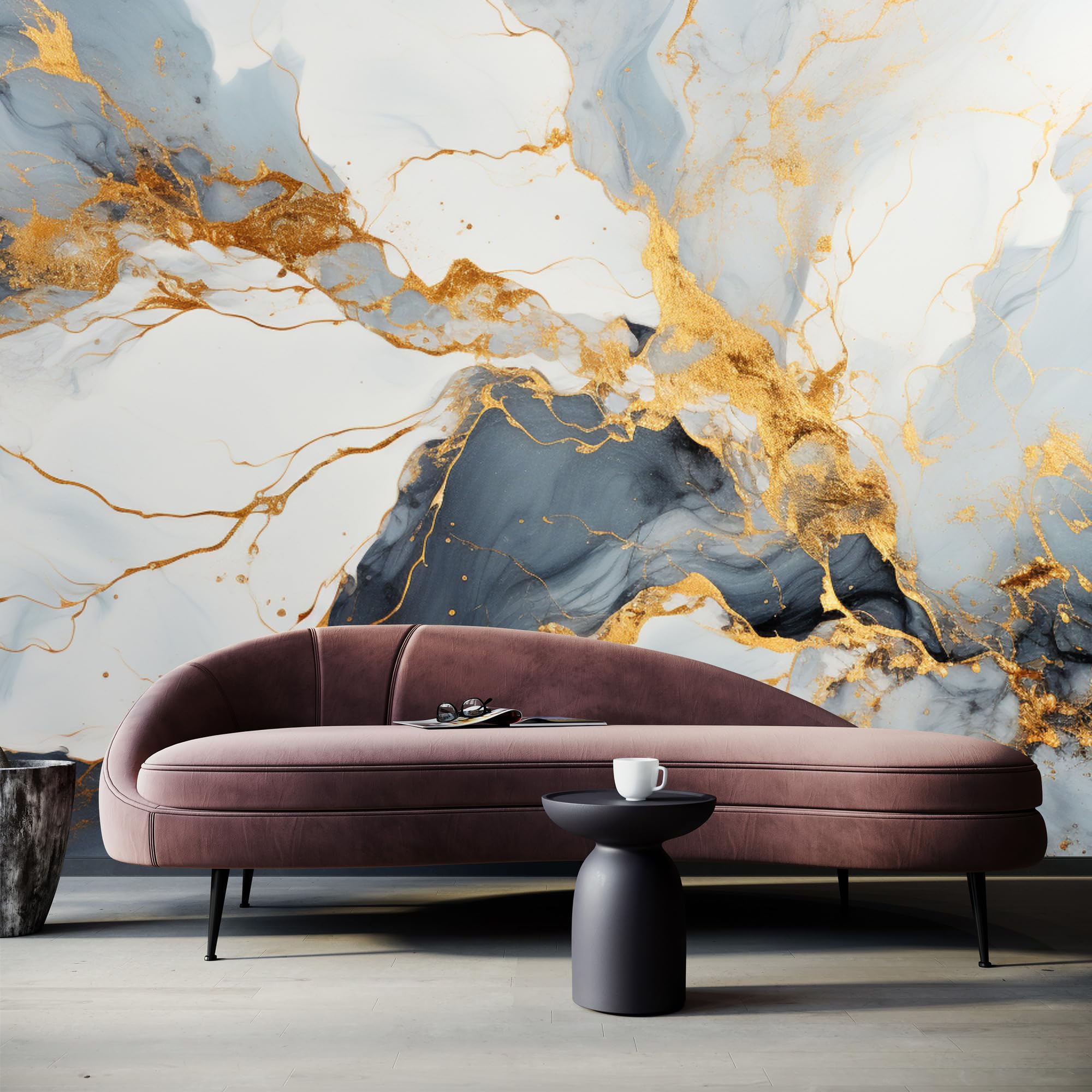 Muralo Papel Pintado en TNT 3D, Azul Gris Mármol - 400x280 cm