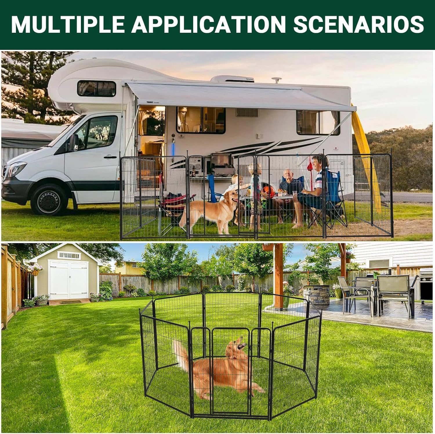 Dog Playpen Indoor/Outdoor 40" Height 21 Ft L 8 Panels Pet Play Pen, Stress-Free and Safe Play, Portable Metal Pet Exercise Pen for RV Camping Garden Yard, Wide Door Low Threshold, Quick Install