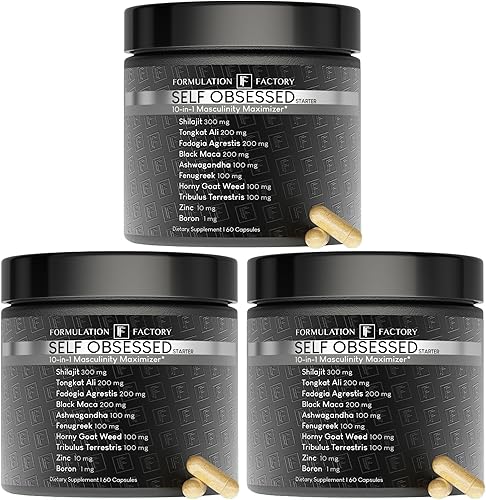 Formulation Factory Suplemento maximizador de masculinidad 10 en 1 para hombres con Shilajit, Tongkat Ali, Ashwagandha, fenogreco para apoyar los
