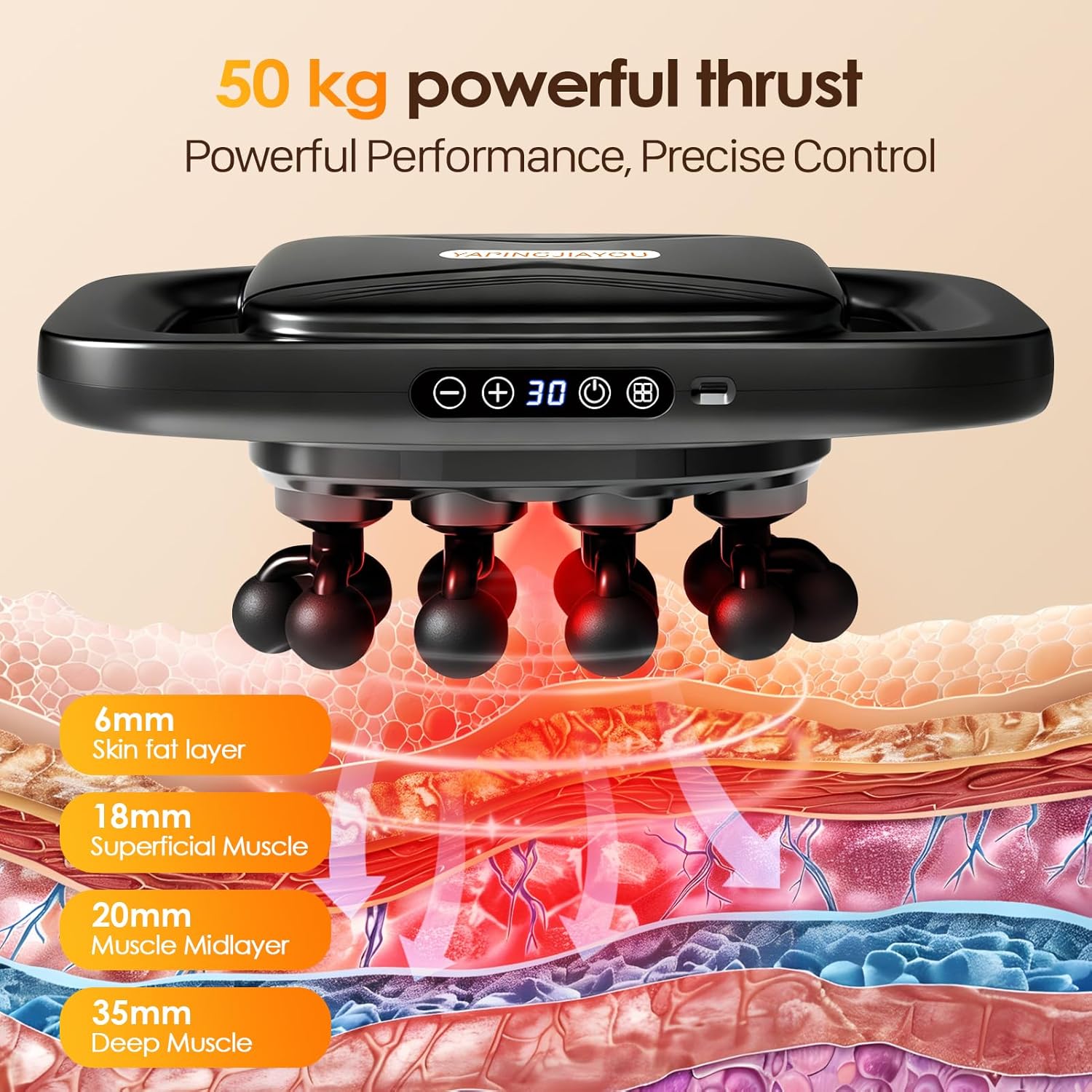 20-Head Massage Gun Set, Deep Tissue Percussion Massager with 3 Modes & 30 Intensities, Muscle Massager Pain Relief Portable Massage Gun for Back/Legs/Waists (Black, 20-Head) - Image 2