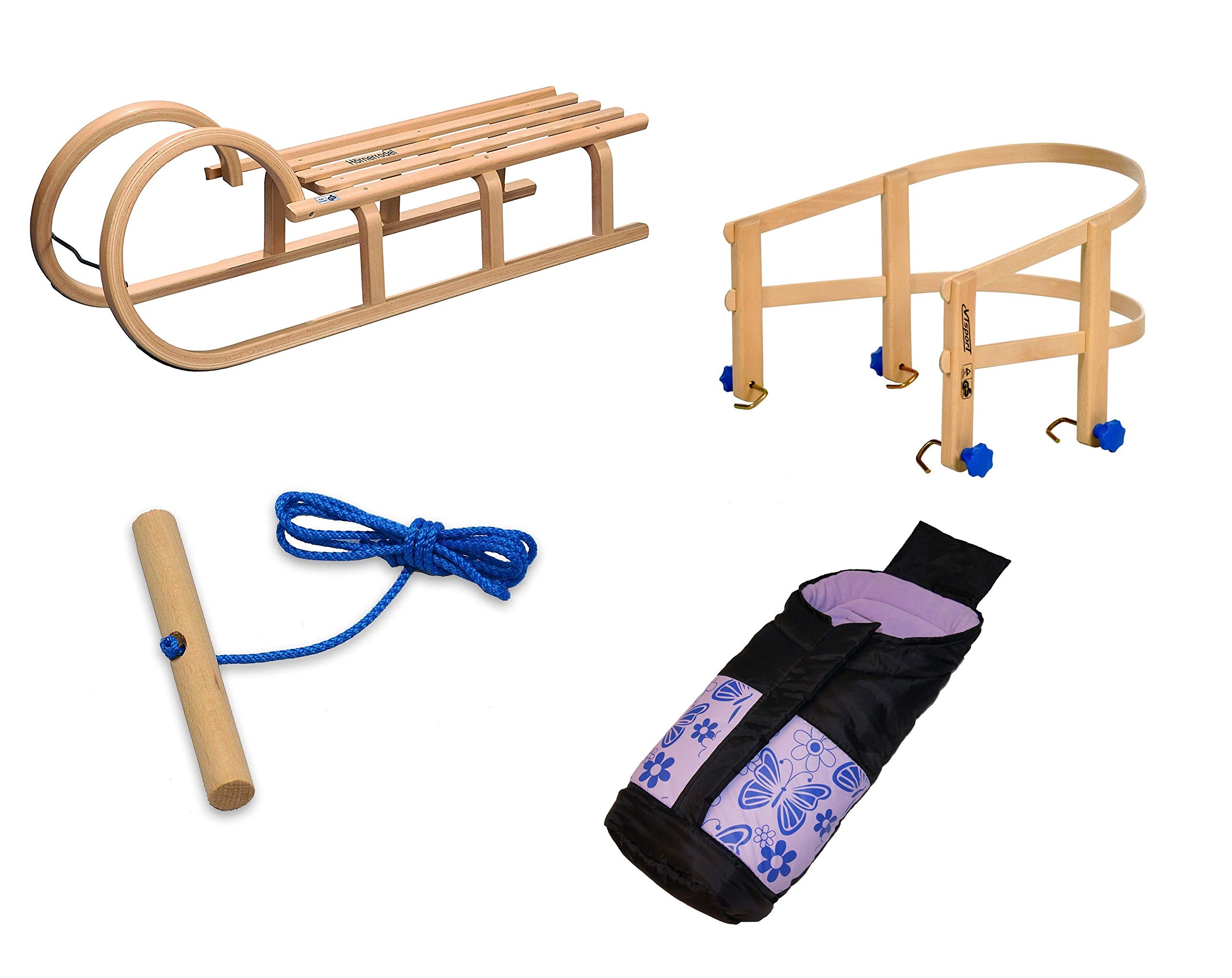 Colint Hörnerschlitten 110 cm Holzschlitten Schlitten Holz Rodel Hörner HCL (XXL Set 110)