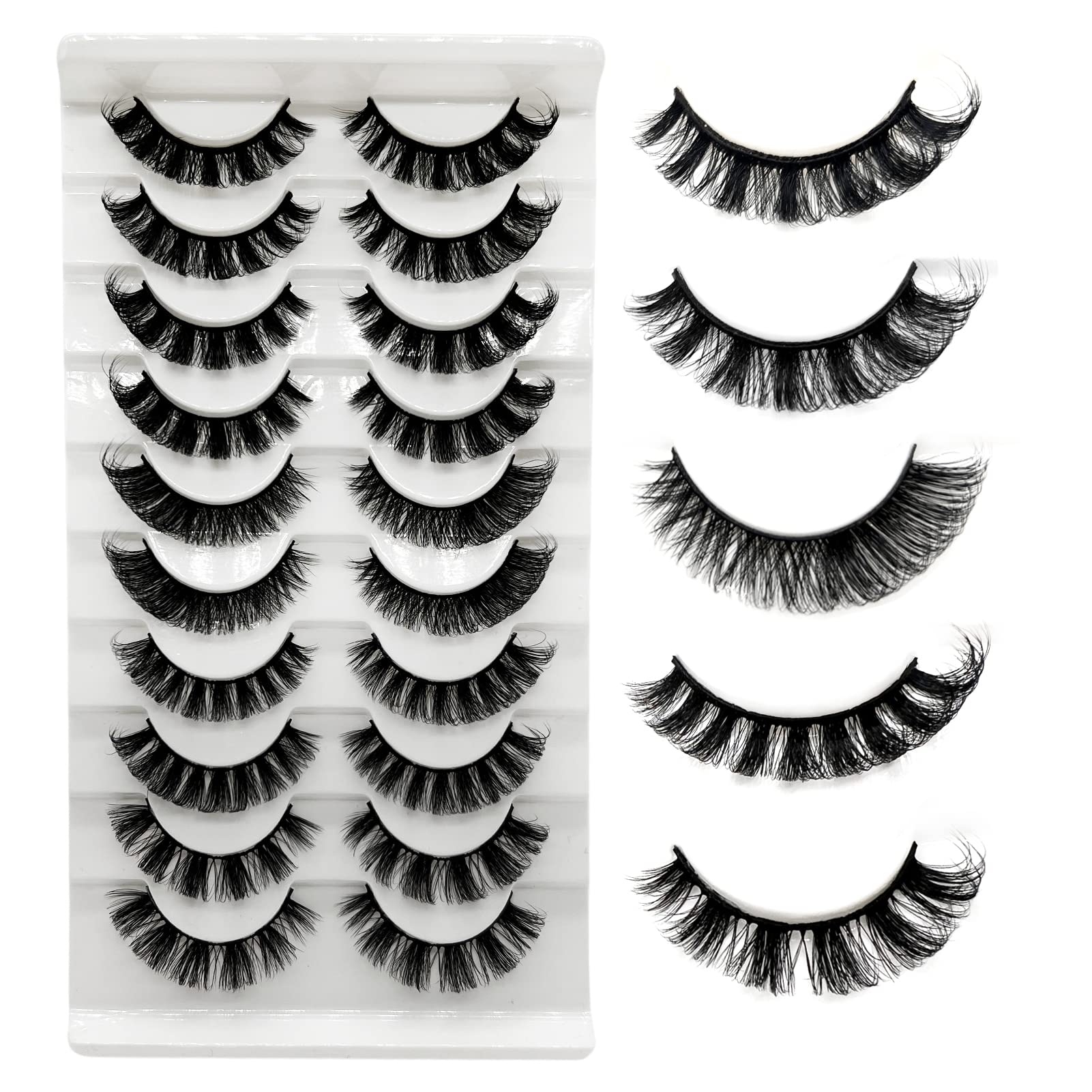 TIKILEY D Curl Strip Lashes That Look Like Extensions, Fluffy 3D Faux Mink False Eyelashes Naturl Look Russian Strip Lashes D Curl Cat Eye Lashes Pack