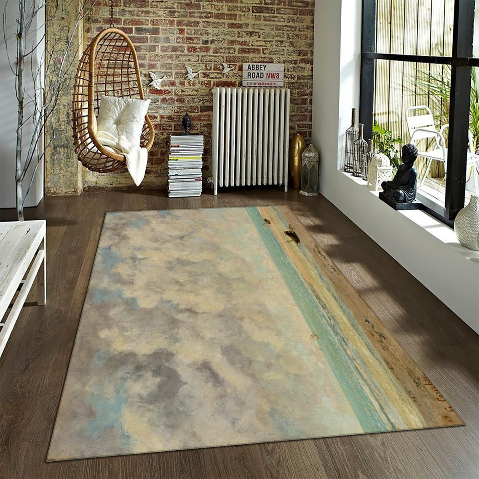 Tapis de plage paysage 90x150cm pour chambre et salon décor nuages blancs