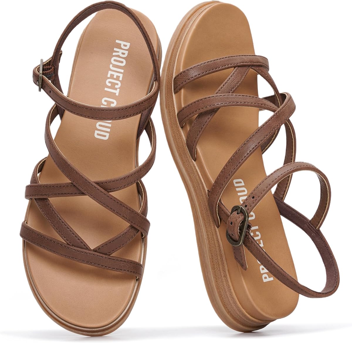Project Cloud Wedge Sandals for Women Plush Insole Strappy Sandals 2026 | Soft Plush Insole; Lightweight Design; Non-Slip Durable Outsole; Strappy Wedge Sandals for Women; Everyday Comfort