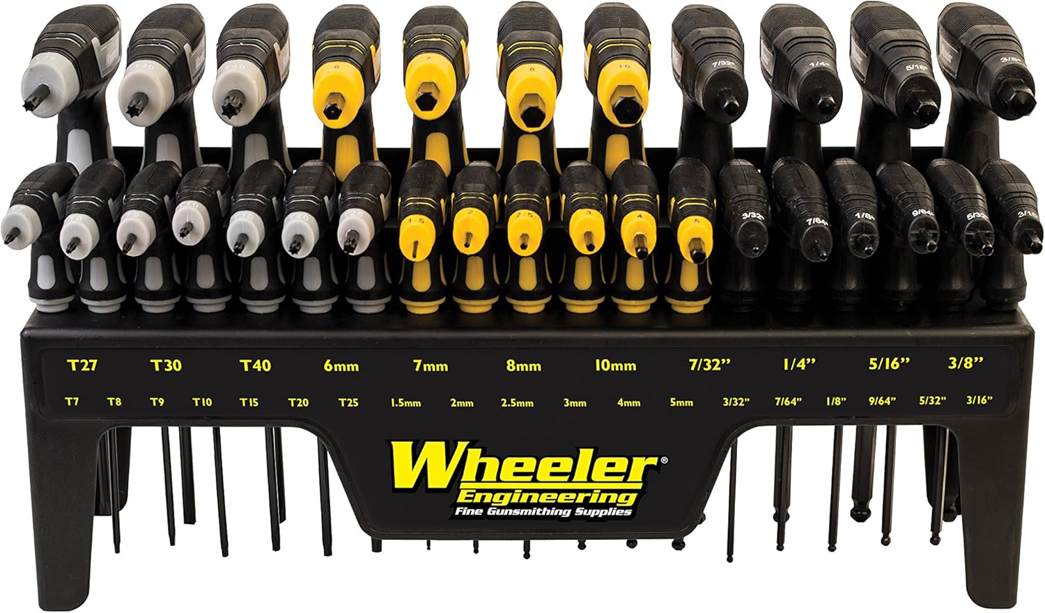Wheeler 30 Piece SAE/Metric Hex and Torx P-Handle Set for Pistol Rifle Handgun Gunsmithing Rebuild and Maintenance, Black, Yellow, Gray