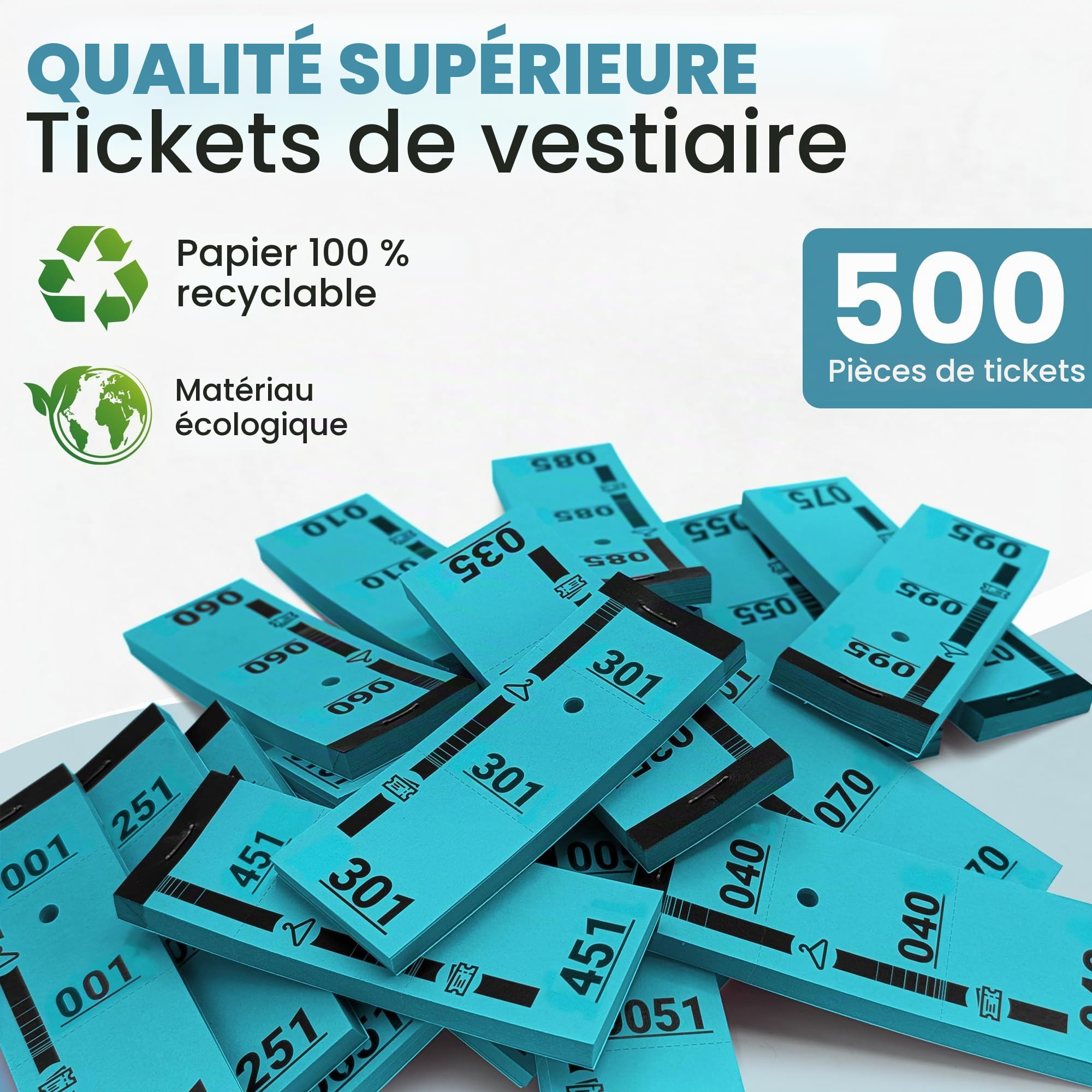 500 Tickets Vestiaire Bleus Numérotés – Papier Cartonné Très Résistant Usage Professionnel – 3 Volets Détachables – Format 5x14 cm – Idéal pour Événements, Soirées, Associations, Loteries