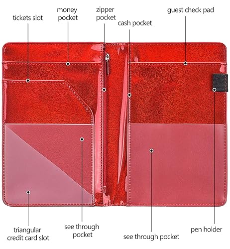 Miniatura 4 de Libreta organizadora para camarera Book&Waitstaff de piel con brillos y cartera y bolsillo con cierre lindo organizador con bolsillo para monedas