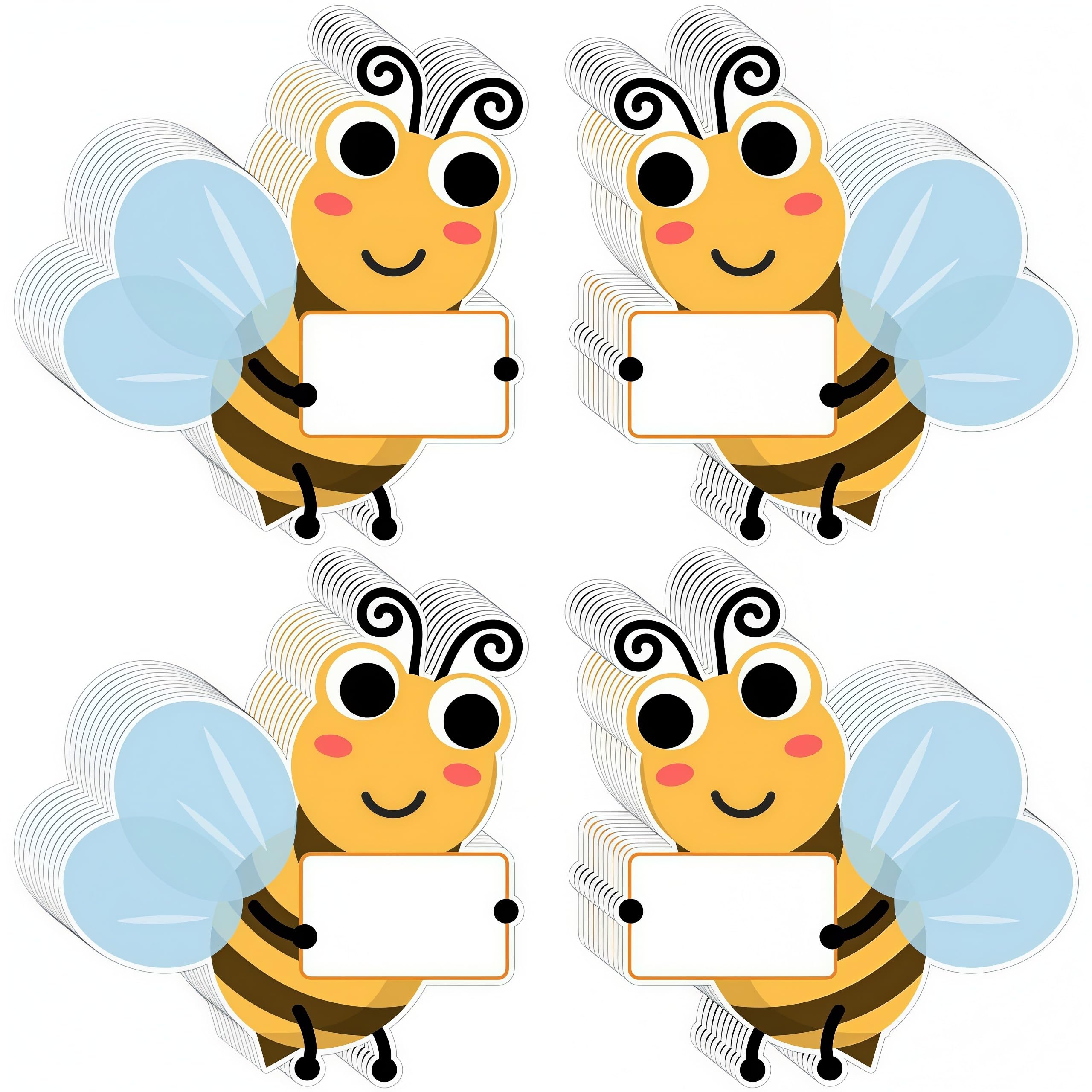 24 pcs Bumble Bee Cutouts Board Bumble Bee Classroom Name Tags Labels Bumble Bee Accents Greeting Nameplates Paper Cutouts for Teacher Student Supplies with 4 sheets of adhesive paper