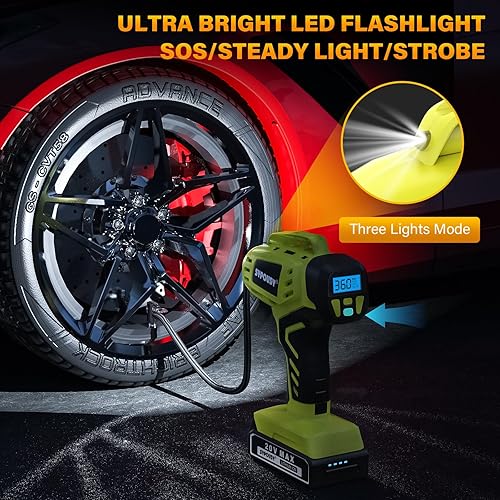 Miniatura 8 de Compresor de aire inalámbrico para inflador de neumáticos, bomba de aire portátil, inflador de neumáticos más rápido con batería recargable de 20 V,