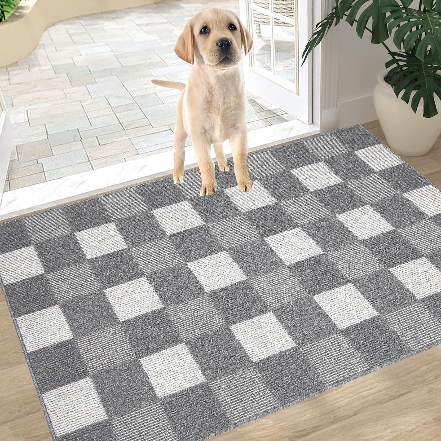 HEBE Extra Large Indoor Outdoor Doormat 32"x 48" Washable Checkered