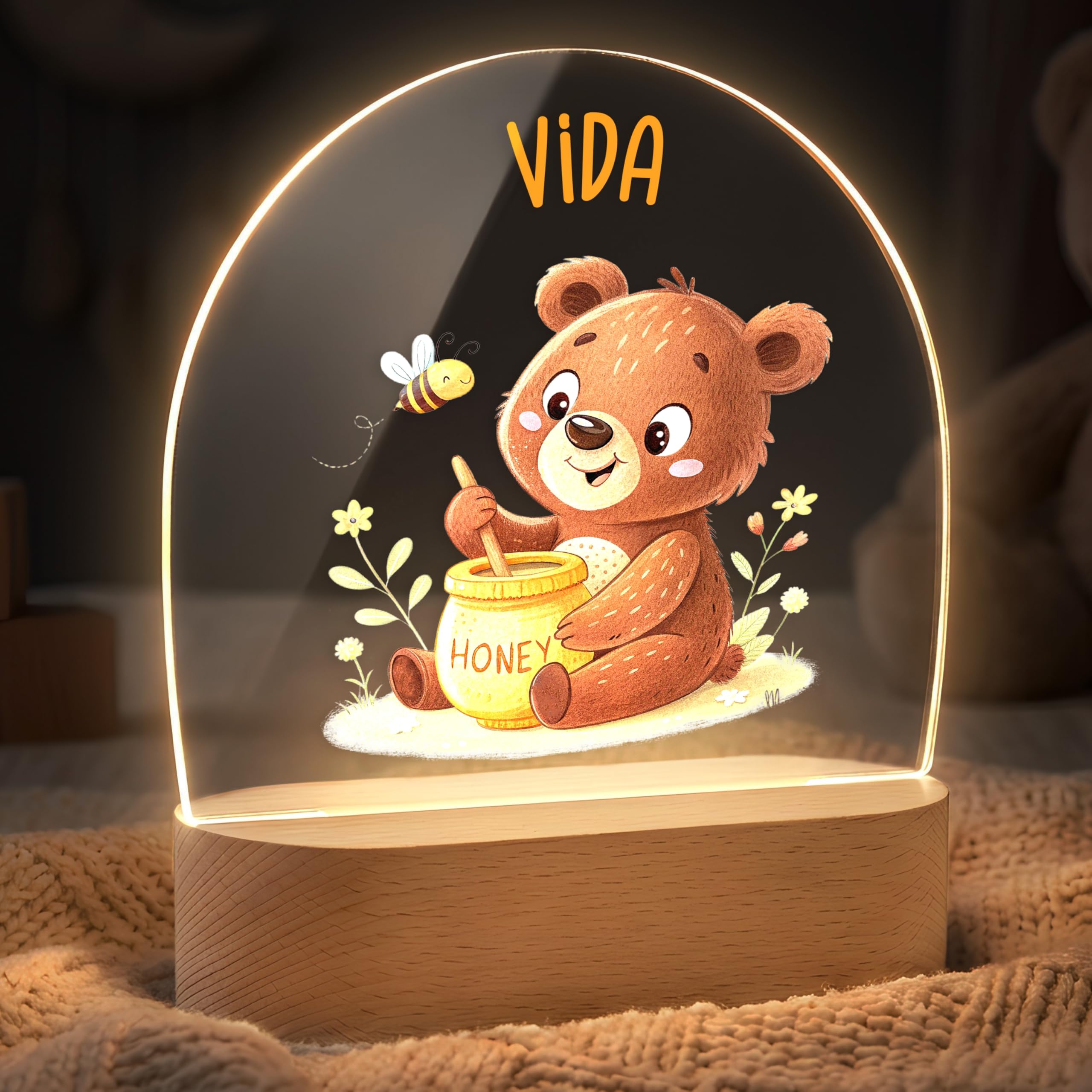 Lilleta ® Personalisiertes Nachtlicht für Baby & Kinder - Bär (004.05.02) - Personalisierte Geschenke Baby - Geschenk zur Geburt, Taufgeschenk Mädchen Junge, Babygeschenke, Neugeborenen