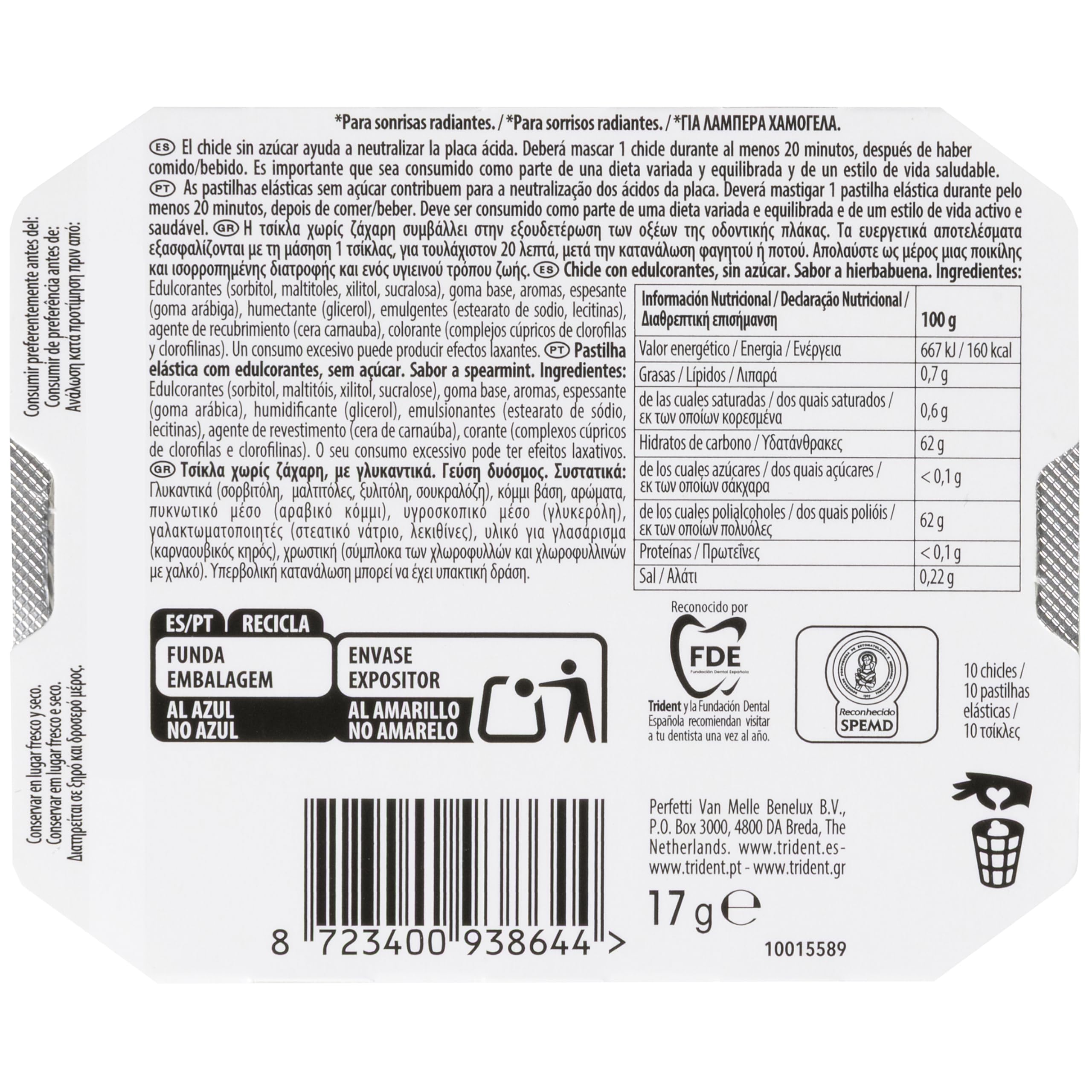 CHICLES TRIDENT ORALB HIERBABUENA 17GX12, Caja