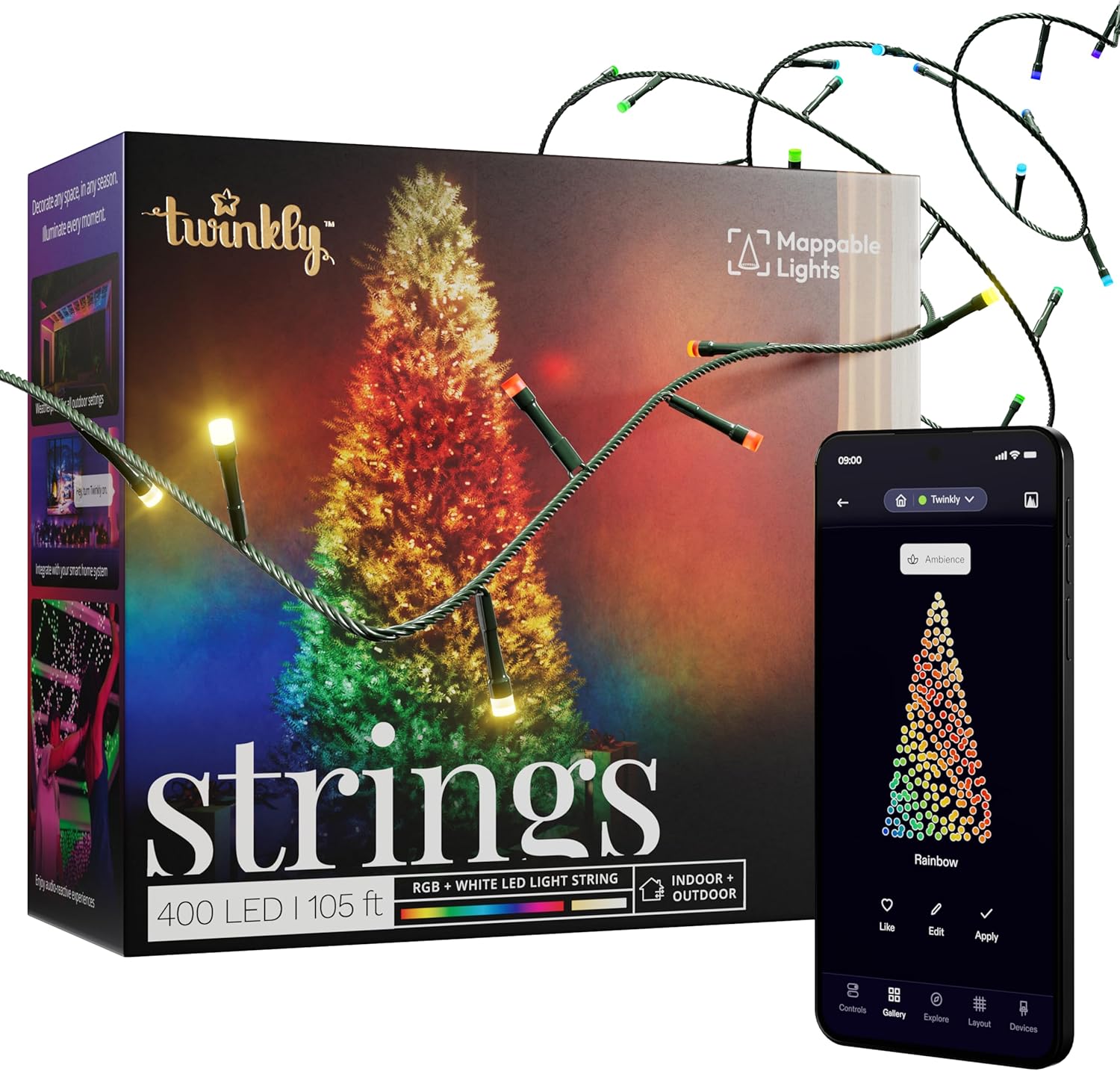 Twinkly App-Controlled 105ft Smart String LED Lights with 400 RGB+W LEDs- WiFi Bluetooth Connectivity, Sync with Music, Indoor/Outdoor Use (IP44), Compatible with Google Assistant Amazon Alexa Twinkly App-Controlled 105ft Smart String LED Lights with 400 RGB+W LEDs- WiFi Bluetooth Connectivity, Sync with Music, Indoor/Outdoor Use (IP44), Compatible with Google Assistant Amazon Alexa