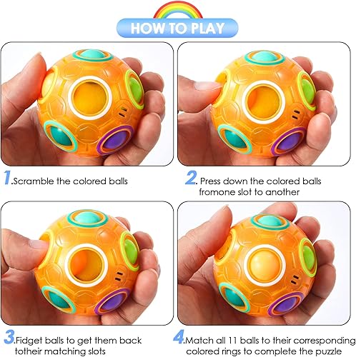 Miniatura 4 de Vdealen Bola mágica de rompecabezas de arco iris, juguete antiestrés para niños y niñas, fiesta de cumpleaños, Pascua, San Valentín, Navidad, Naranja