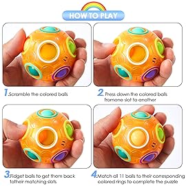 Vdealen Magic Rainbow Puzzle Ball, Fidget Ball Puzzle Brain Teaser Fidget Toy for Boys & Girls- Birthday Party Easter Valentines Christmas Stocking Stuffers for Kids Teen & Adults(Orange)