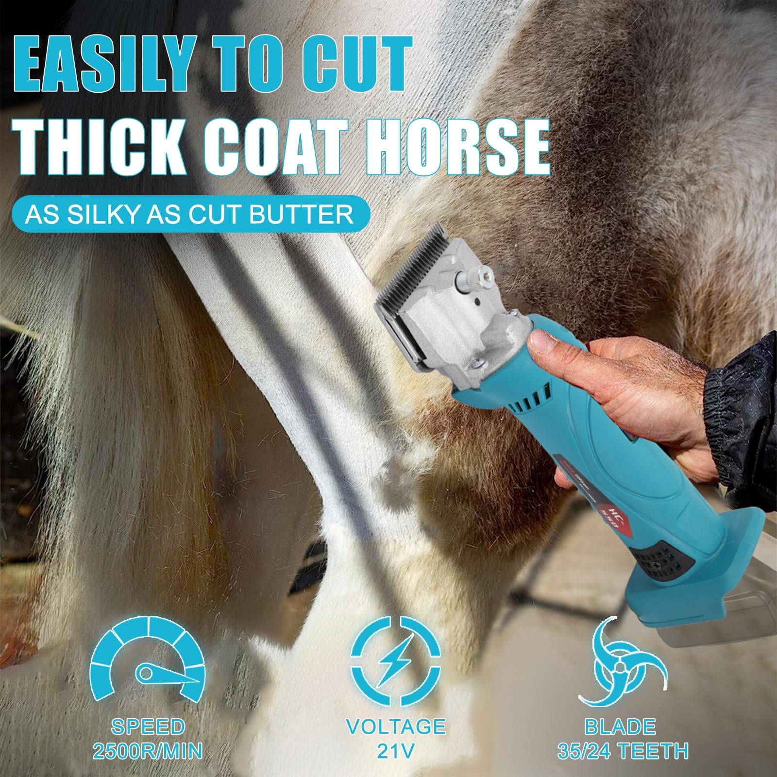 Cortapelos Eléctricos de 500W Inalámbricos, Recortador Equino Profesional de Pelo de Caballo, Control Ajustable de 6 Velocidades, Cuchillas de Acero Al Carbono, Combo de Recorte de Caball 2 Batteries