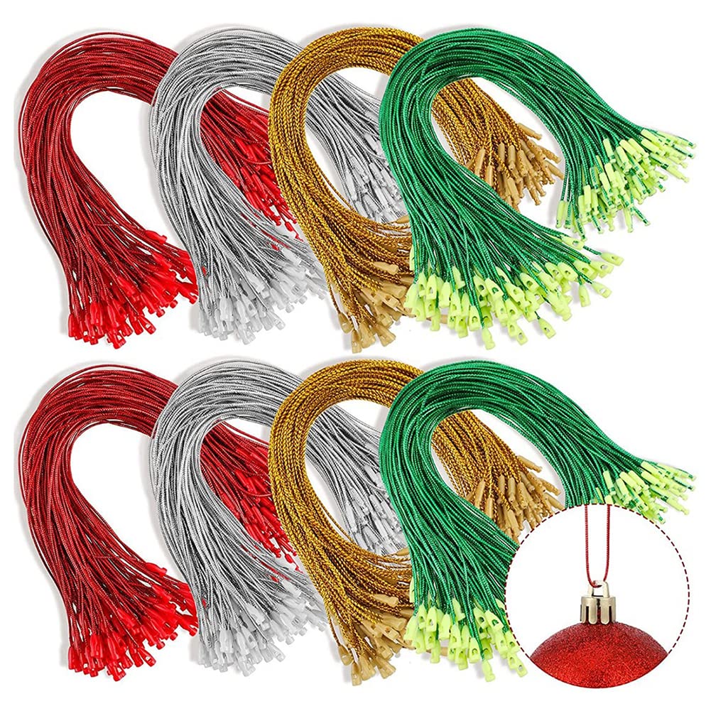 ccHuDE 400 Pcs Christmas Ornaments Hanger Strings Ornament Hook Ropes Metallic Hanging String Precut Hang Rope with Snap Lock Pin for Holiday