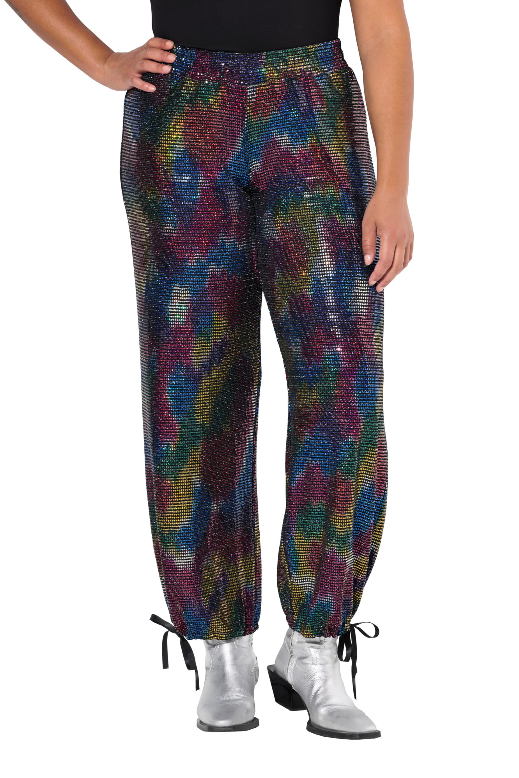 Angel of Style Damen große Größen Übergrößen Plus Size Hose, gerades Bein, Paillettenoptik, Elastikbund 836525