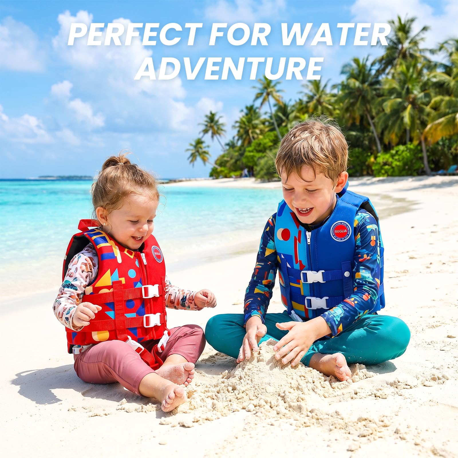 Boglia Kinder Schwimmweste Kleinkind Schwimmweste Schwimmweste mit verstellbarem Sicherheitsgurt, Schwimmwesten für Alter 1-9 Jahre/18-77Lbs