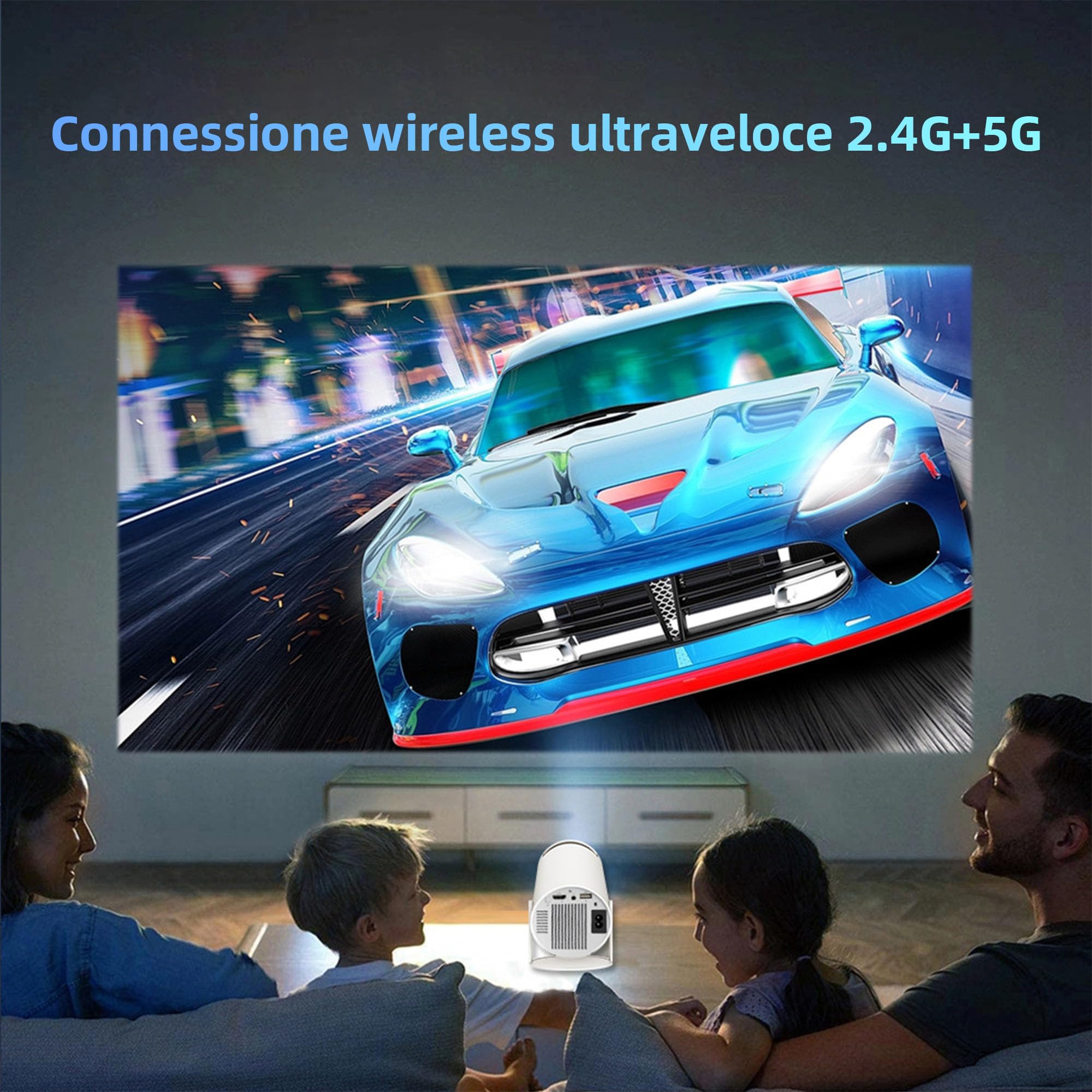 Proiettore Arcade Vision Y5S con 2 controller wireless, mini proiettore di console per videogiochi retrò con oltre 10000 giochi, proiettore cinematografico portatile intelligente 4k con correzione aut