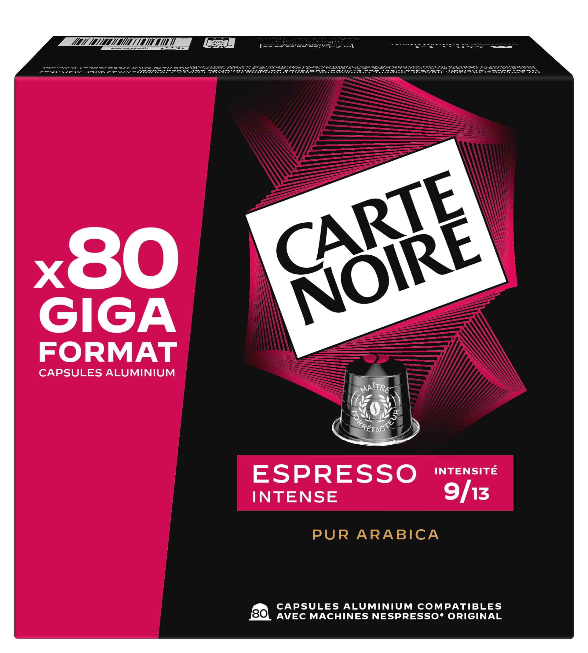 CARTE NOIRE - kapsułki kawy Espresso Intense N°9 kompatybilne z Nespresso - Kawa Arabica - Giga Format 80 aluminiowych kapsułek - Wyprodukowano we Francji