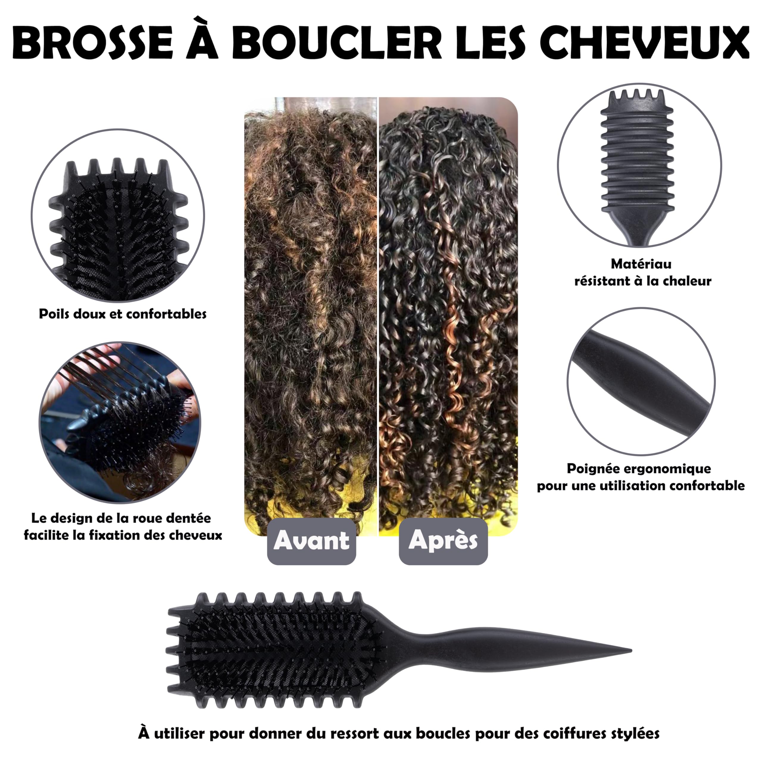 kit complet Cheveux bouclés/frisés/crépus/ondulés .Brosse définition-spray cheveux 200ml-bonnet satin-serviette microfibre-accessoires-brosse massante cuir chevelu-Routine Anti-frisottis.